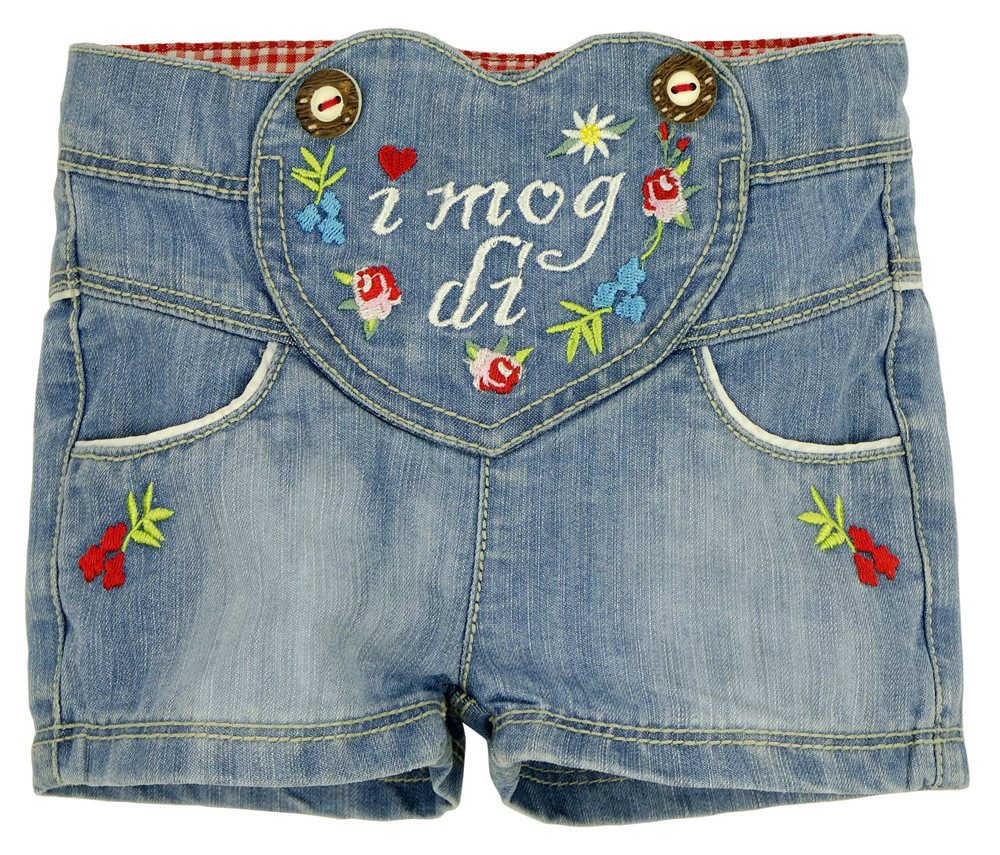 BONDI Trachtenlederhose BONDI Mädchen Jeans Short 'I mog di' - Blau