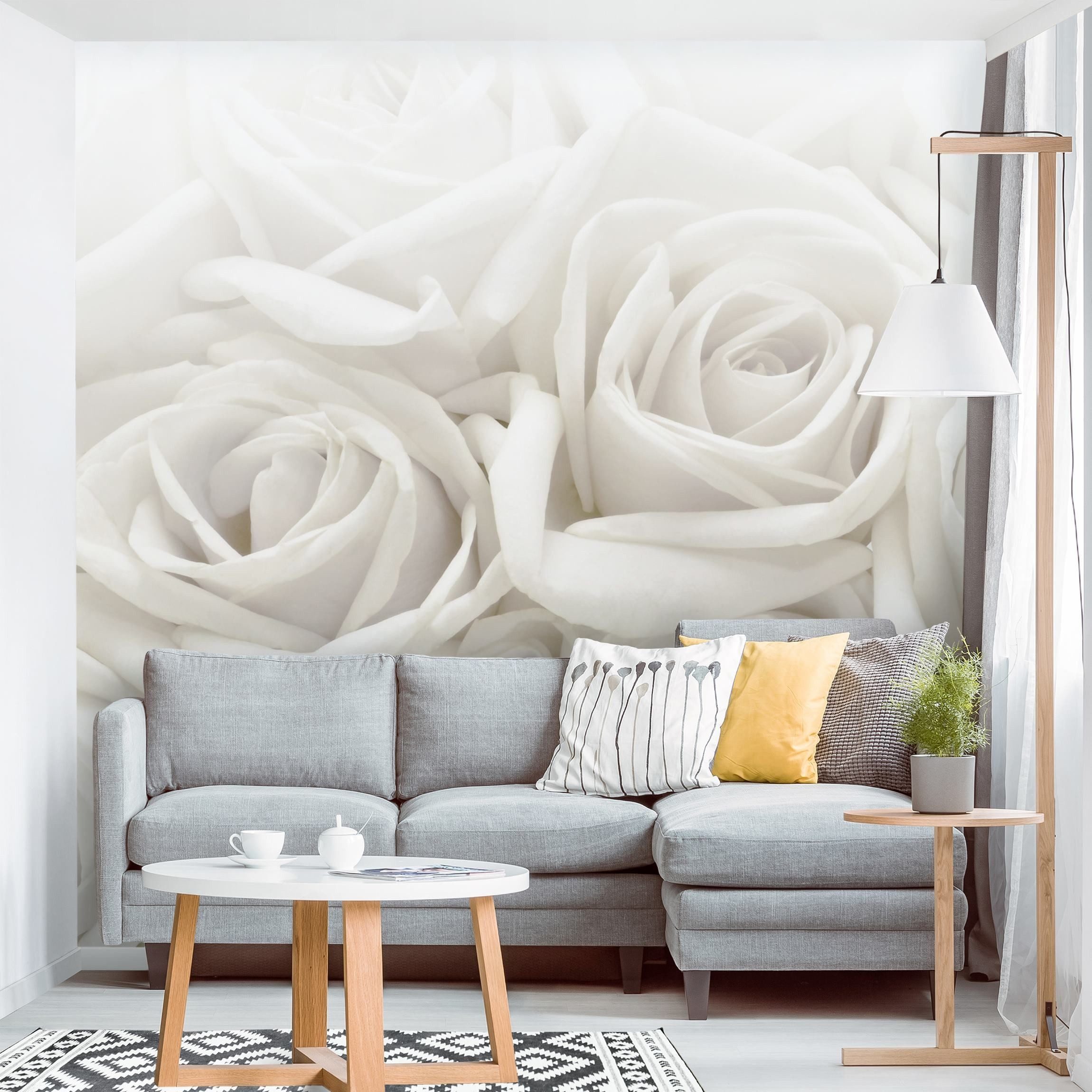 Bilderdepot24 Fototapete Rosen Weiße Rosen 3D-Effekt Blumen Natur Pflanzen Wanddeko Liebe XXL, Glatt, Matt, (Vliestapete inkl. Kleister oder selbstklebend), Wohnzimmer Schlafzimmer Küche Flur Motivtapete Vliestapete Wandtapete