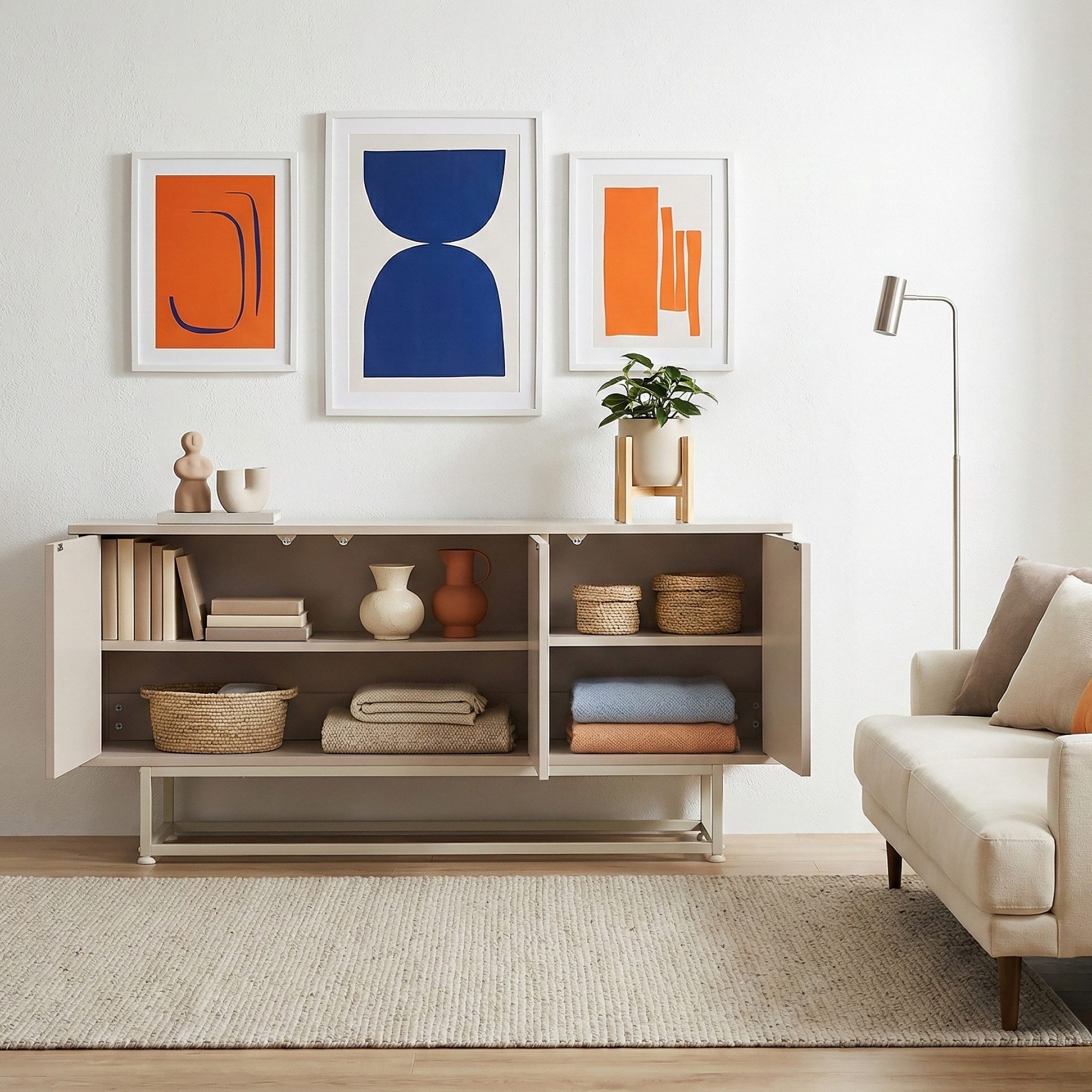 en.casa Sideboard, »Boxholm« mit 3 Türen 120 x 30 x 55 cm Sandfarben