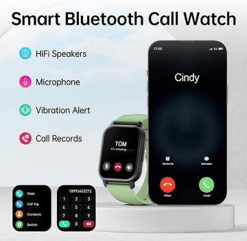 Poounur Smartwatch (1,85 Zoll, Android, iOS), Telefonfunktion,112 Sportmodi Fitnessuhr Schrittzähler Pulsmesser IP68