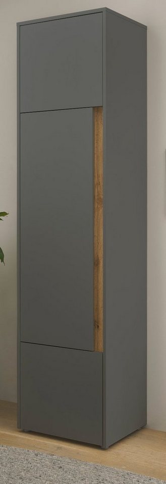 Furn.Design Aktenschrank Center (Büroschrank in grau mit Wotan Eiche,  3-türig, 5 OH, 50/200 cm) wechselbarer Türanschlag