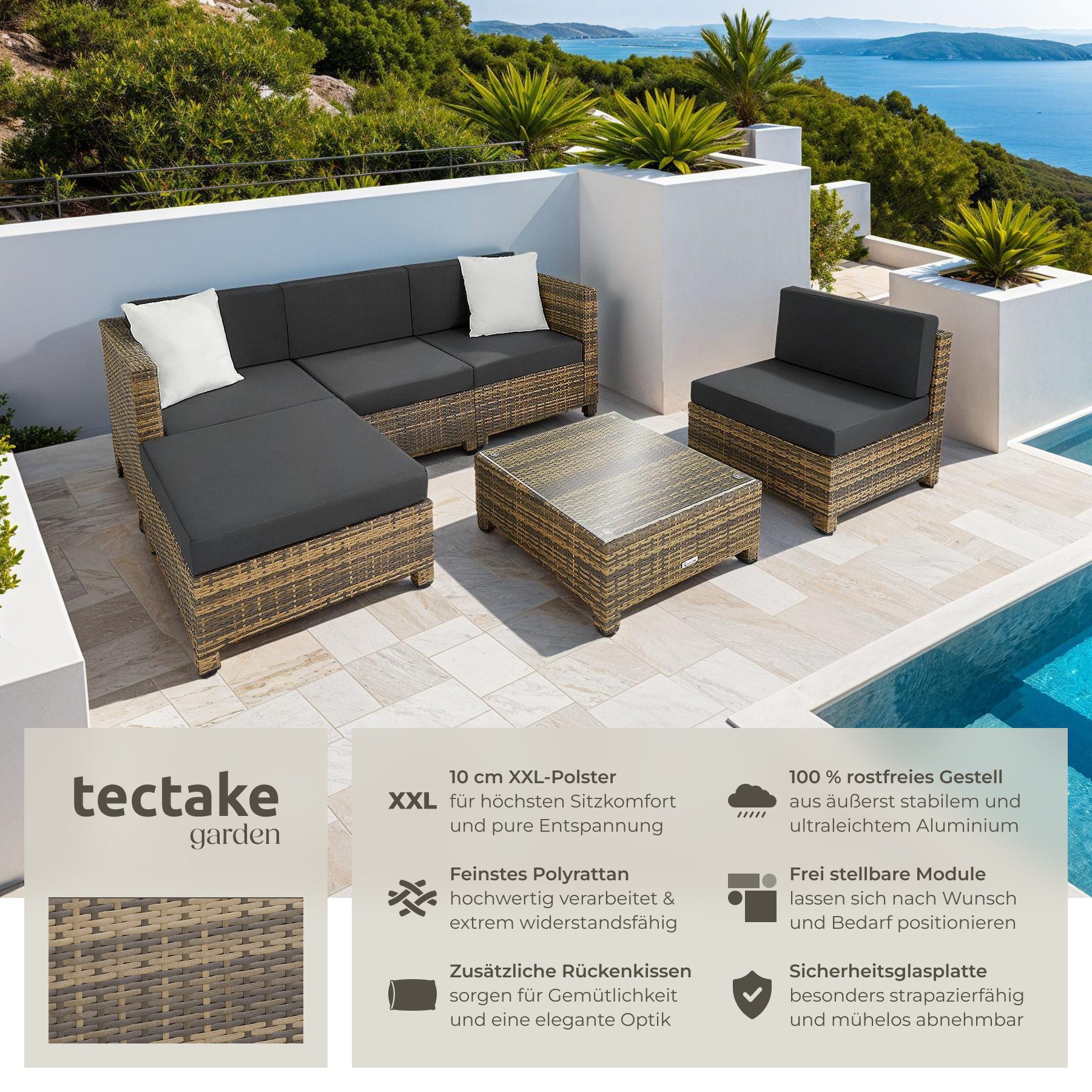 tectake Loungeset Rattan Lounge, (Set, 6-tlg), günstig online kaufen
