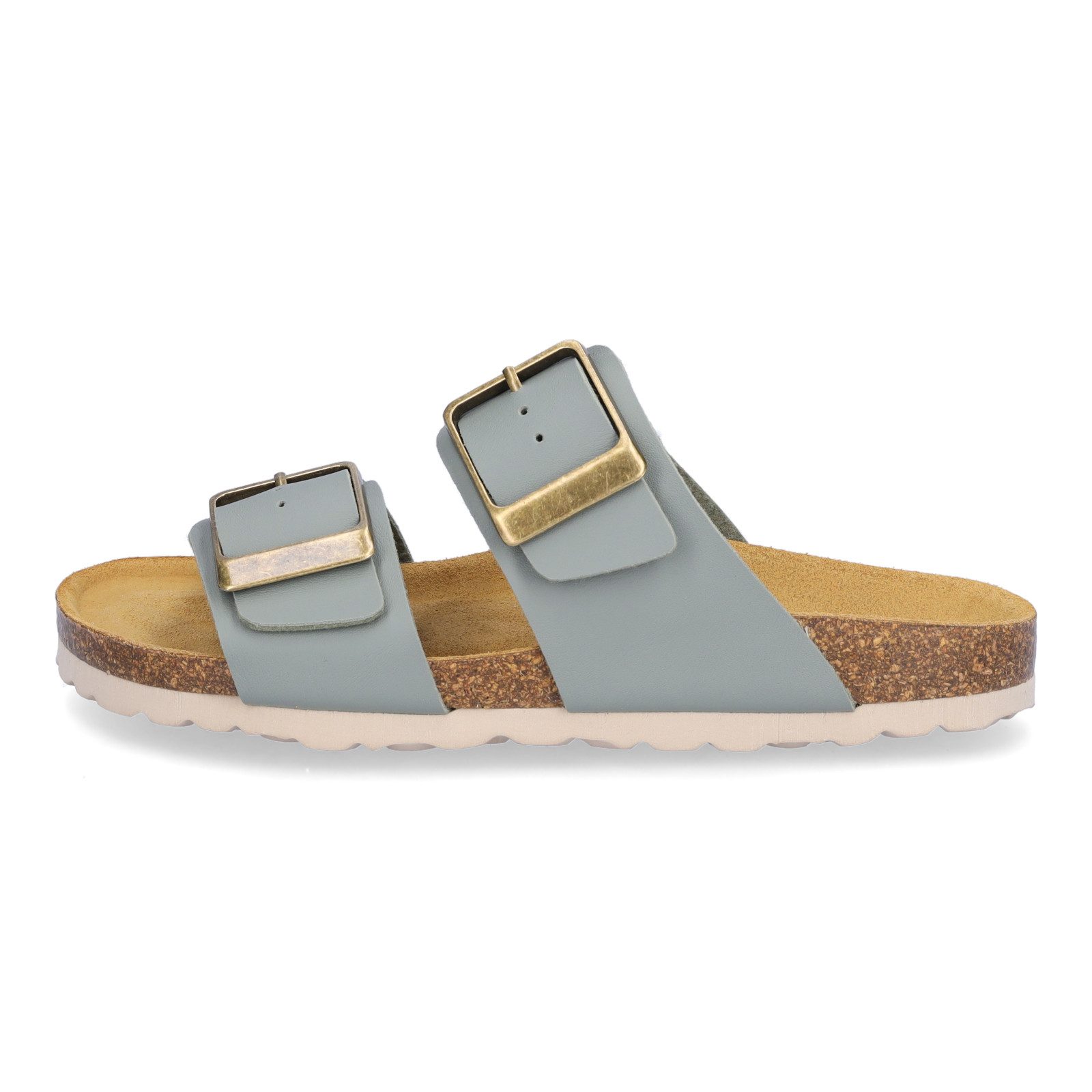 MIDS MIMI Damen Pantolette olivgrün, Zweiriemer mit großer Schnalle & ergonomischem Lederfußbett