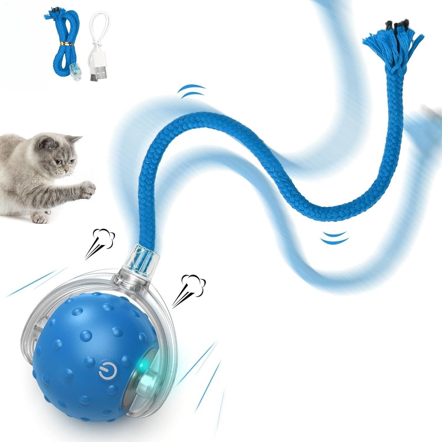 Forrlite Tier-Intelligenzspielzeug Katzenspielzeug, mit LED-Licht,360° Selbstdrehender Ball