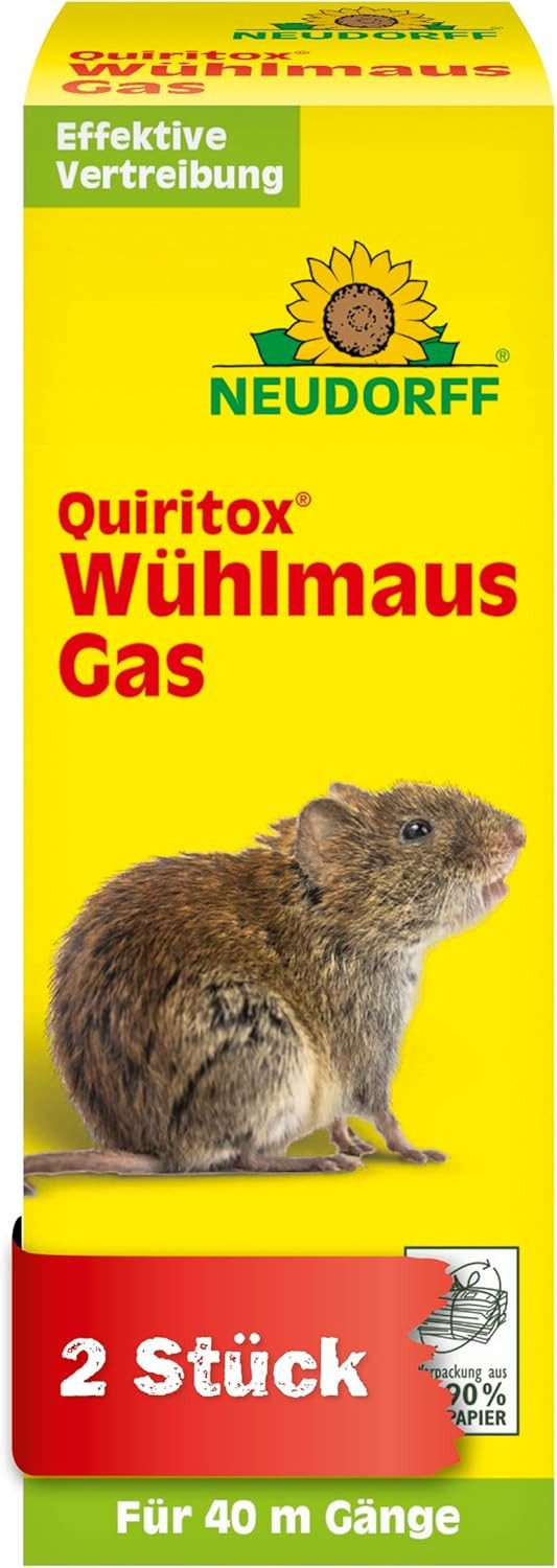 Neudorff Vergrämungsmittel Quiritox WühlmausGas Wühlmaus und Maulwurf einfach vertreiben, Einzelprodukt, 1-St., Wühlmaus- und Maulwurf-Fernhaltemittel als Gaskartusche, Gaskartusche mit Lavandinöl zur Vertreibung von Wühlmäusen