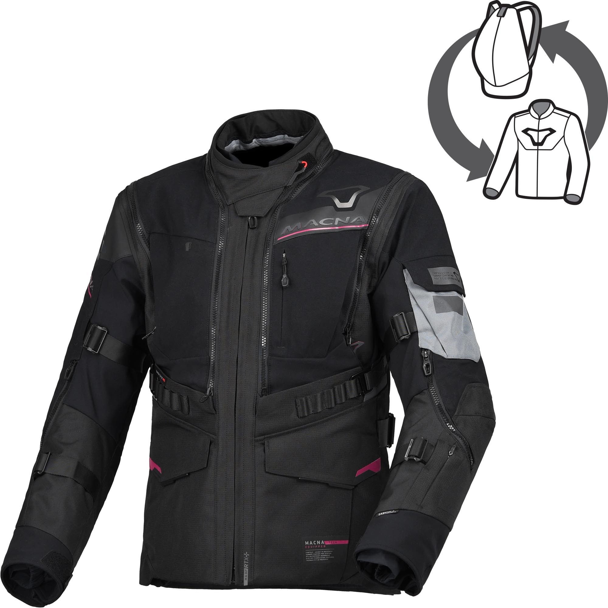 Macna Motorradjacke Flexodus wasserdichte Damen Motorrad Textiljacke Verbindungsreißverschluss,Ellenbogenprotektoren enthalten,herausn