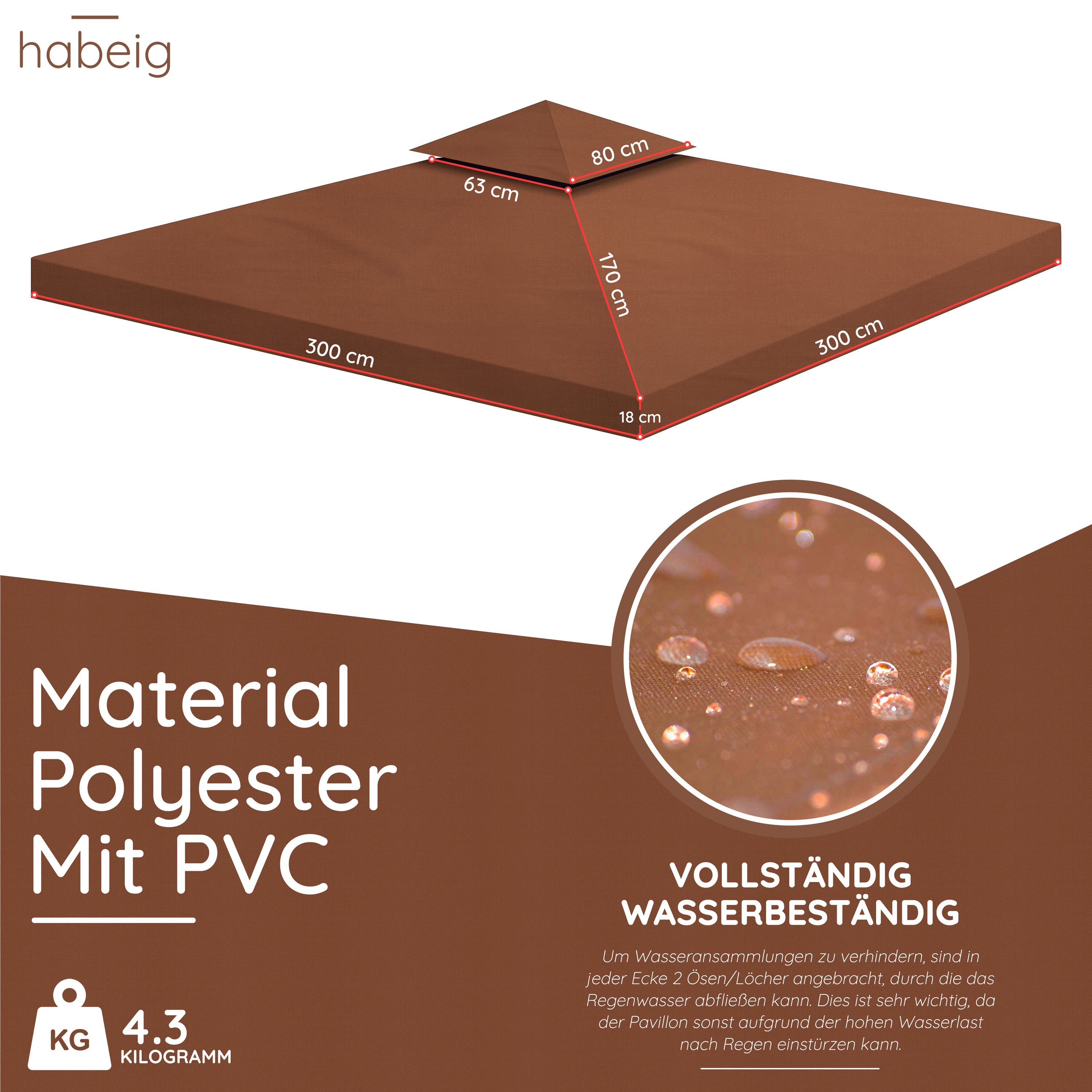 habeig Pavillon-Ersatzdach Pavillondach 360g/m² PVC 3x3m WASSERDICHT -- NEU: inkl. DACHSPANNER, 360,00 g/m², 100% wasserdicht