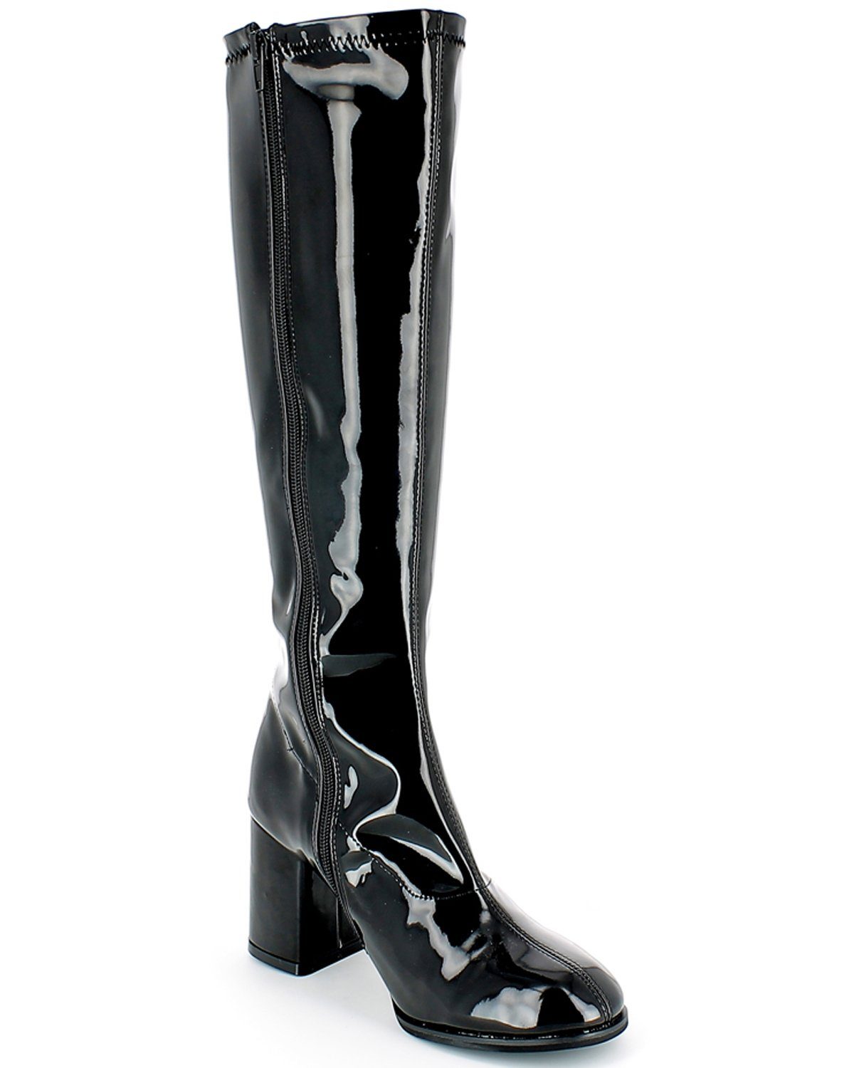 Das Kostümland Gogo Damen Retro Lackstiefel, Schwarz Stiefel – Bild 4 von 5