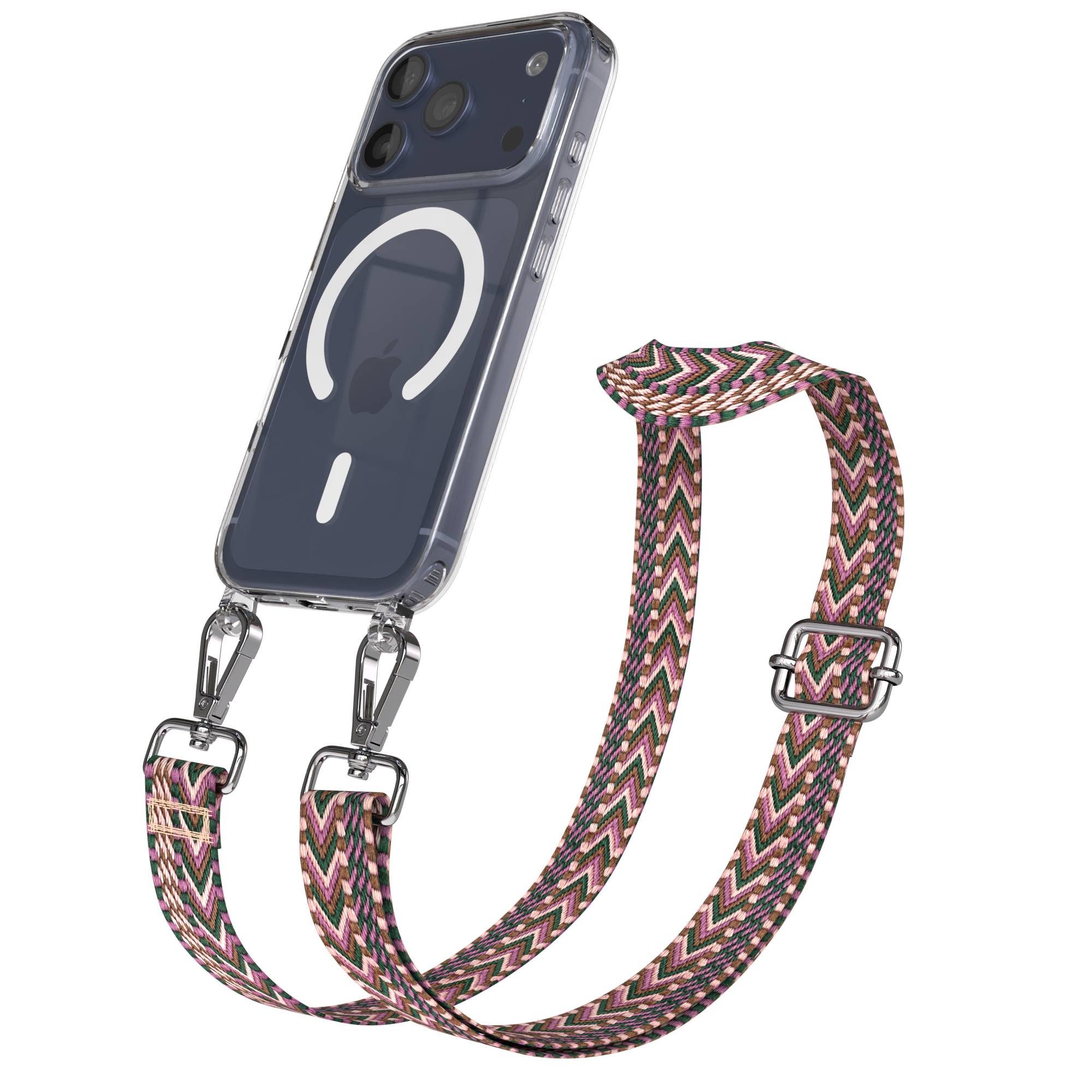 EAZY CASE Handykette Umhängeband MagSafe Hülle für Apple iPhone 17 Pro 6,3 Zoll, Durchsichtige Hülle mit Handyriemen Phone Karabiner Halskette Beere