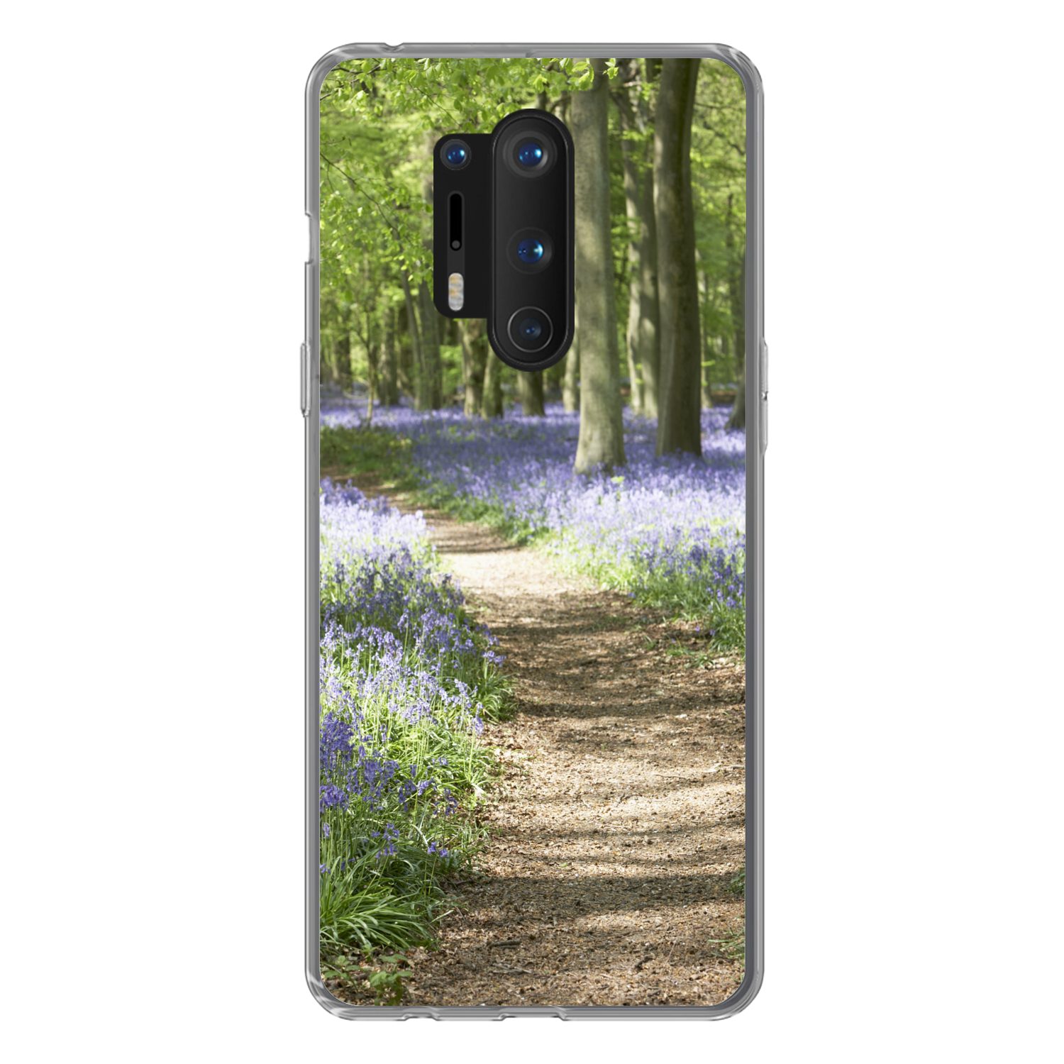 MuchoWow Handyhülle für OnePlus 8 Pro Wald - Weg - Blumen - Lila - Grün - Natur, Phone Case, Silikon, Schutzhülle Dünn