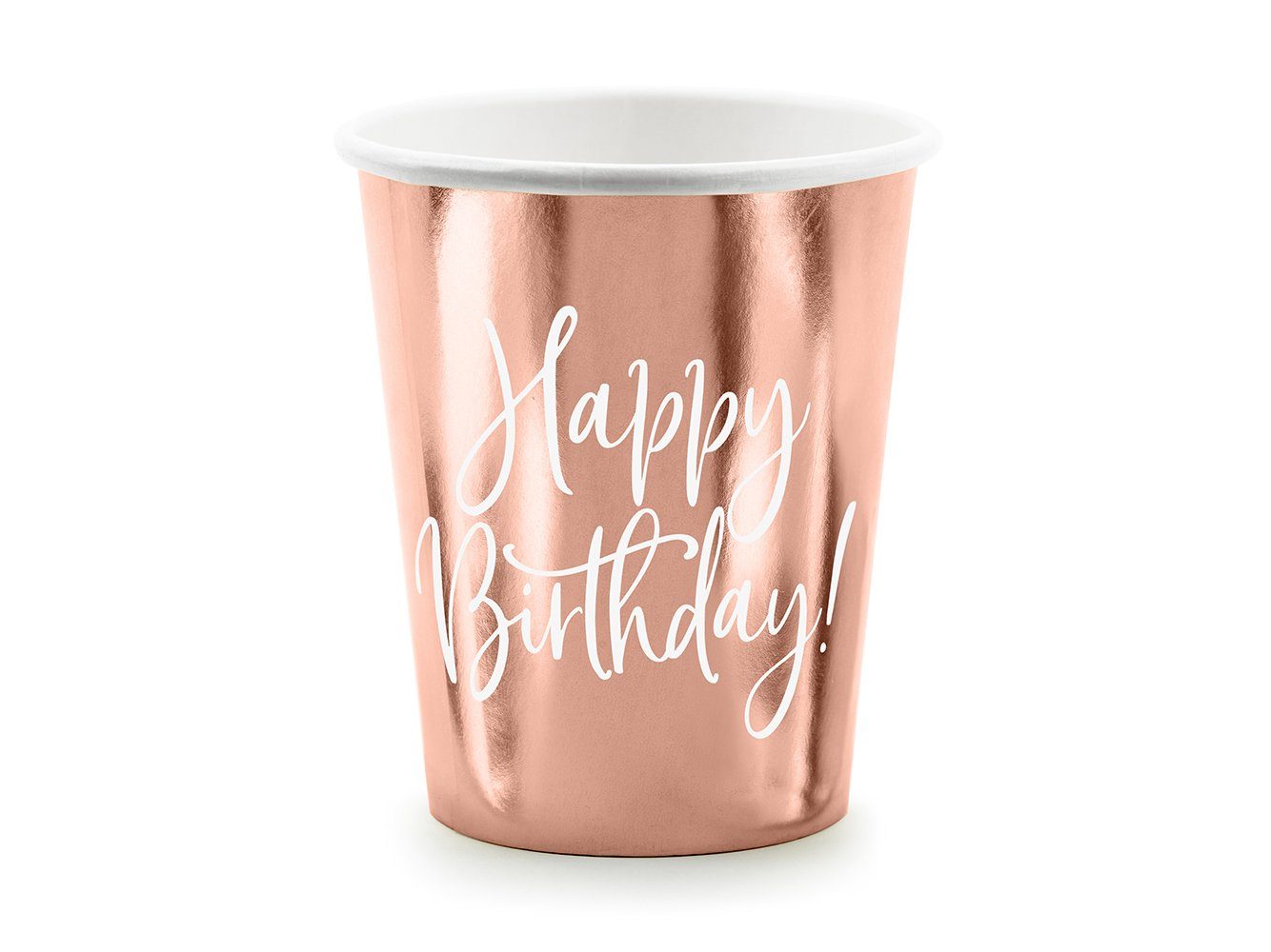 partydeco Одноразовая чашка, Papier, Pappbecher Happy Birthday 260ml roségold 6er Set