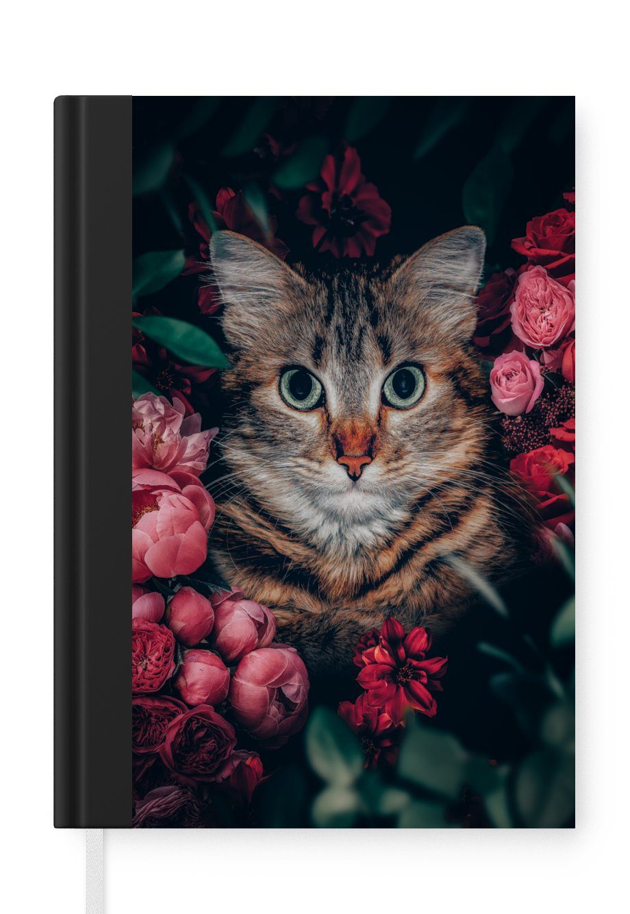 MuchoWow Notizbuch Katze - Blumen - Tiere - Botanisch, Journal, Merkzettel, Tagebuch, Notizheft, A5, 98 Seiten, Haushaltsbuch | Notizbücher