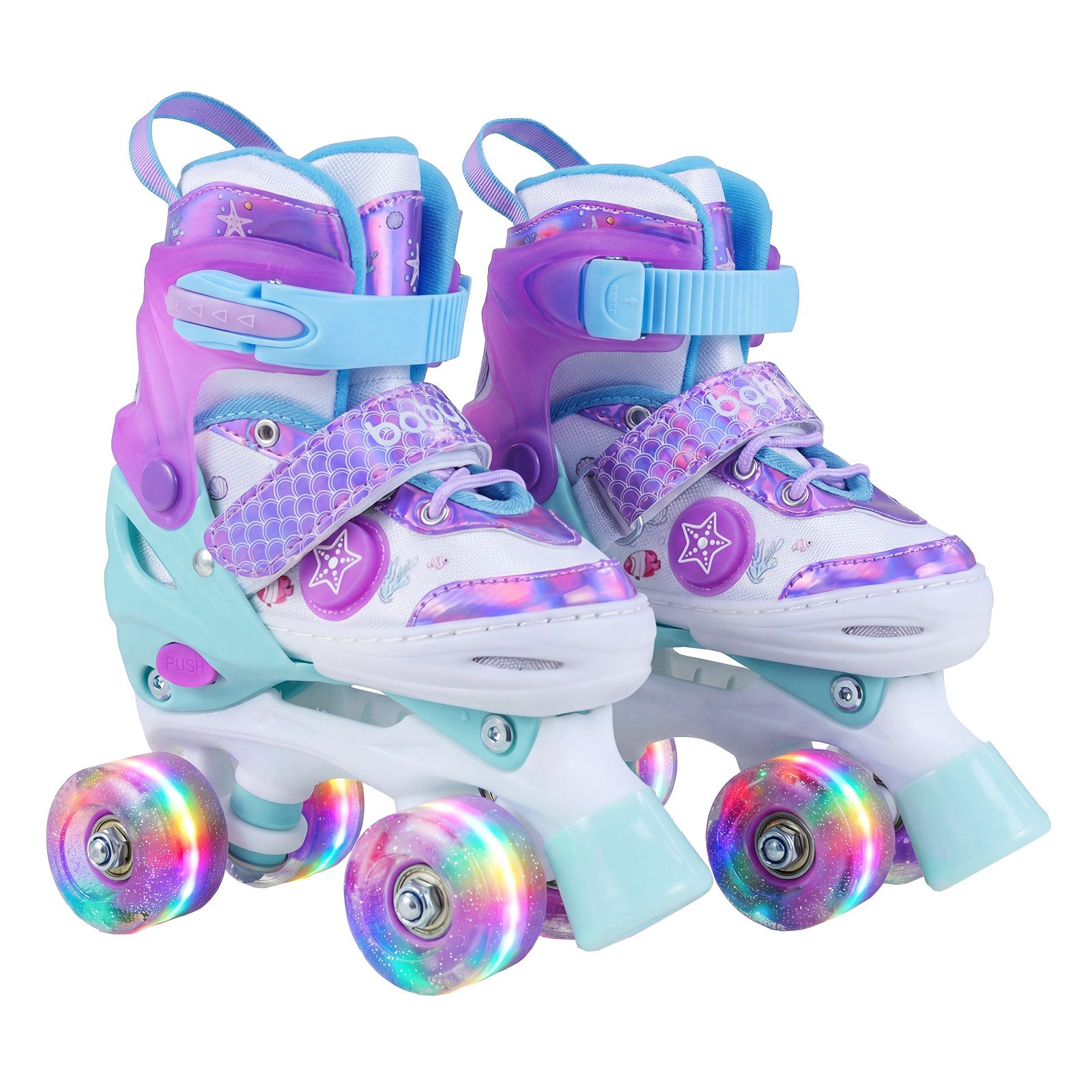 COSTWAY Rollschuhe, 4 Größenverstellbar Quad Skates mit leuchtenden LED Rädern