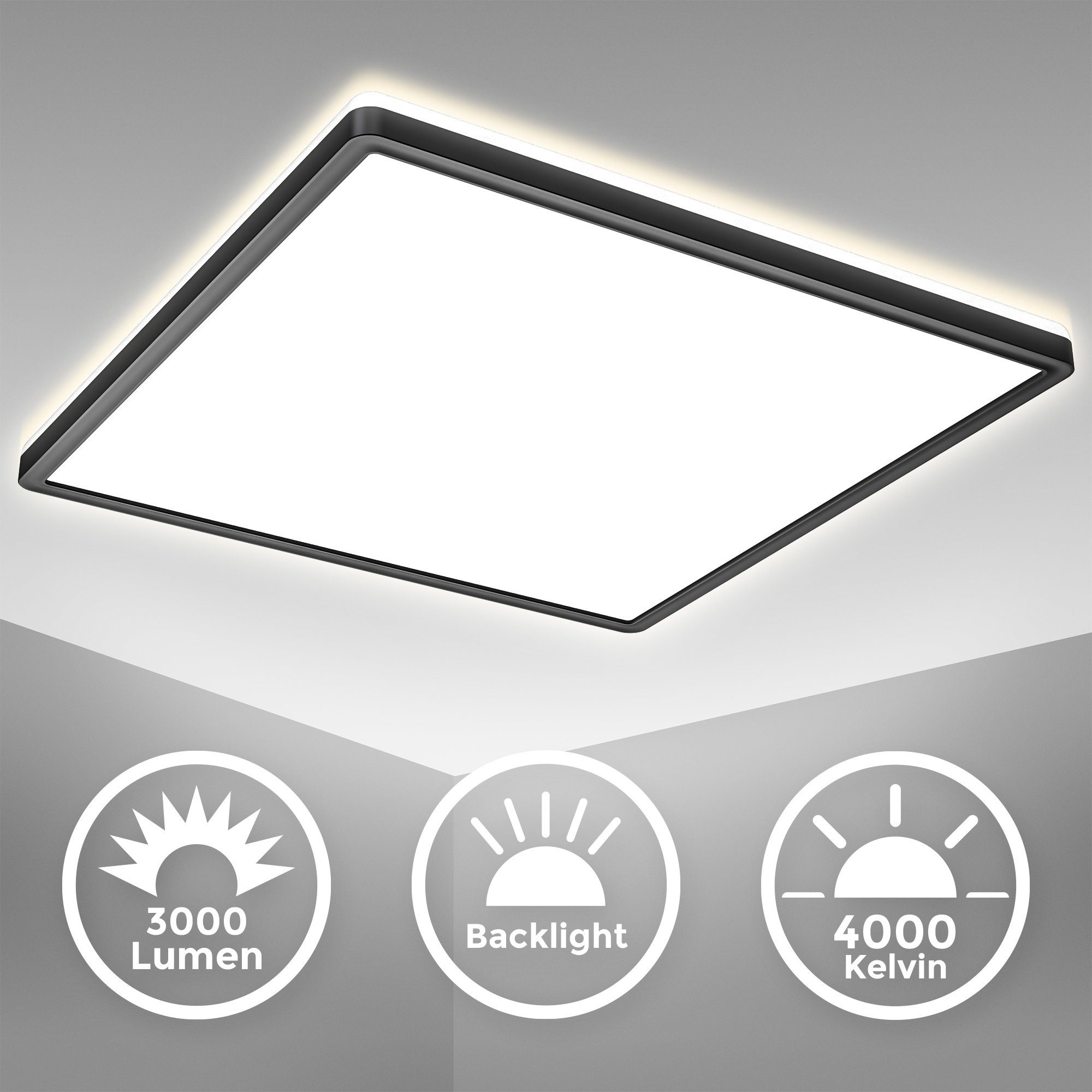 B.K.Licht LED 3.000Lm, Neutralweiß, neutralweiße Flach, fest Panel Lichtfarbe, Deckenlampe, integriert, BK_DP1332 42x42x2,9cm Indirektes 22W, Deckenleuchte Licht, LED LED 4.000K Ultra