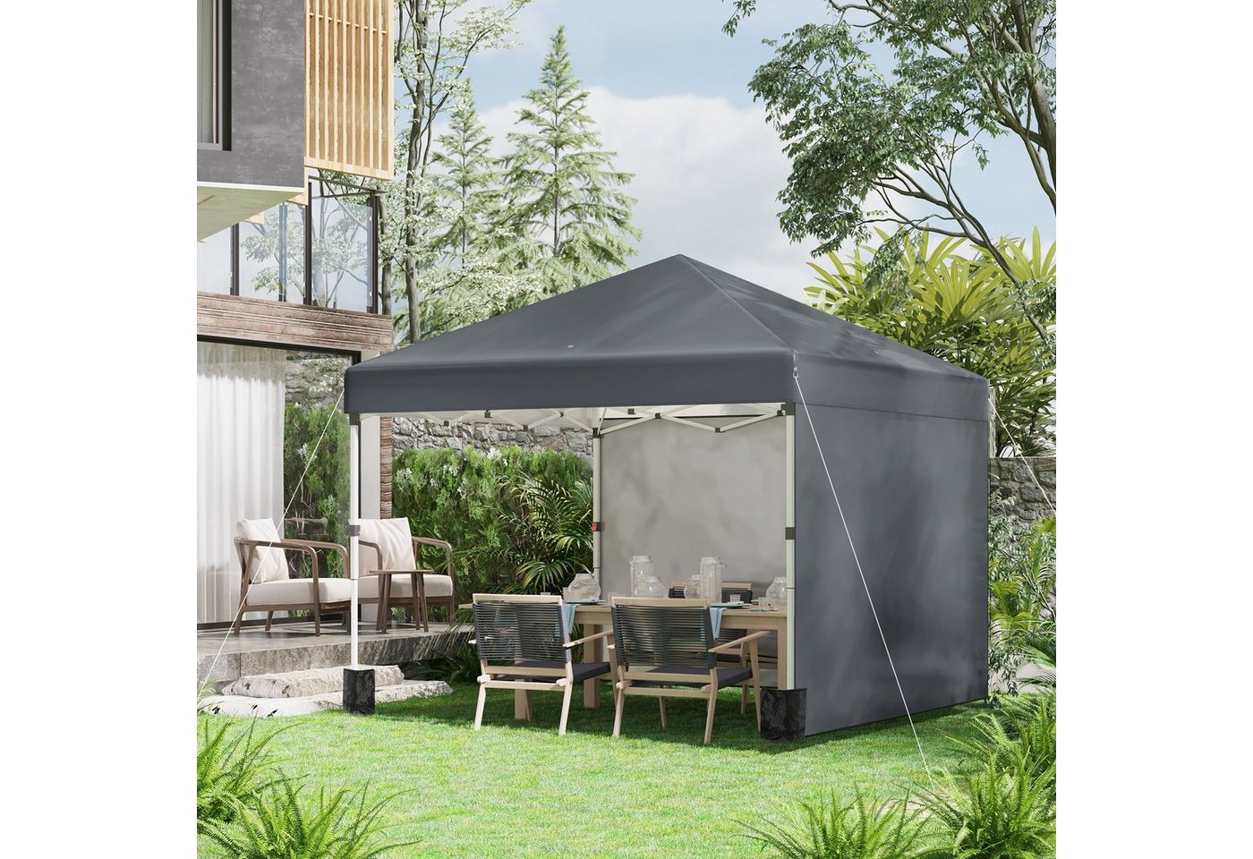 Thumbnail - Outsunny Faltpavillon Pavillon UV-Schutz, mit 2 Seitenteilen, (Gartenpavillon, Partyzelt), für Garten, Balkon, Dunkelgra...