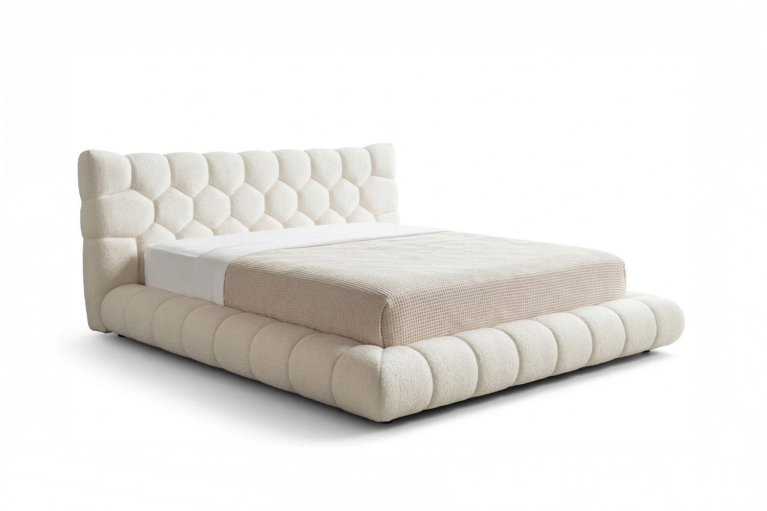 KAWOLA Polsterbett ATTICO Bouclé - Modernes Statement - Design Highlight, Inklusive Lattenrost 3-fach höhenverstellbar - Komfortabel & flexibel