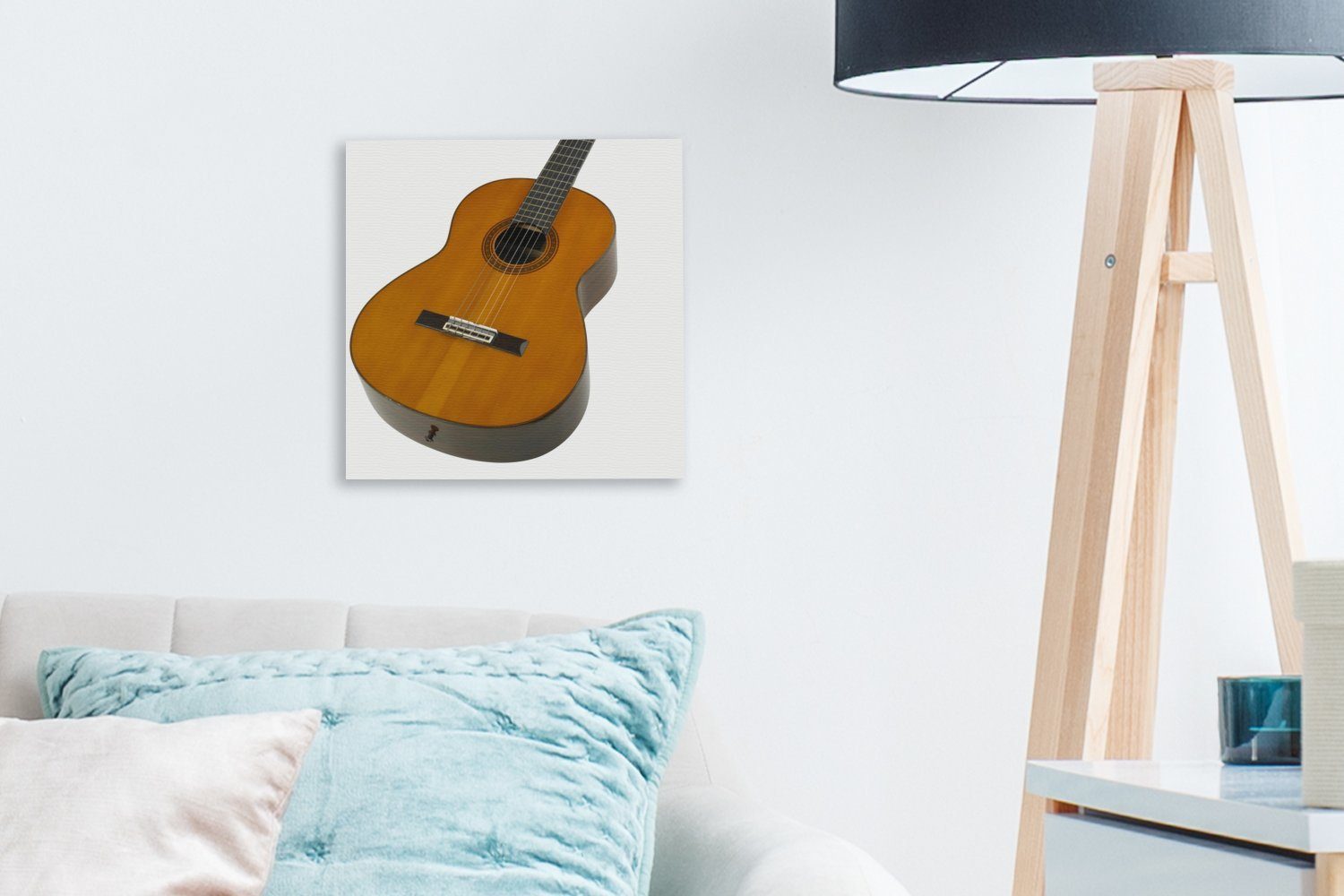 OneMillionCanvasses® Leinwandbild Nahaufnahme einer Leinwand für (1 Bilder akustischen Wohnzimmer Schlafzimmer St), Gitarre