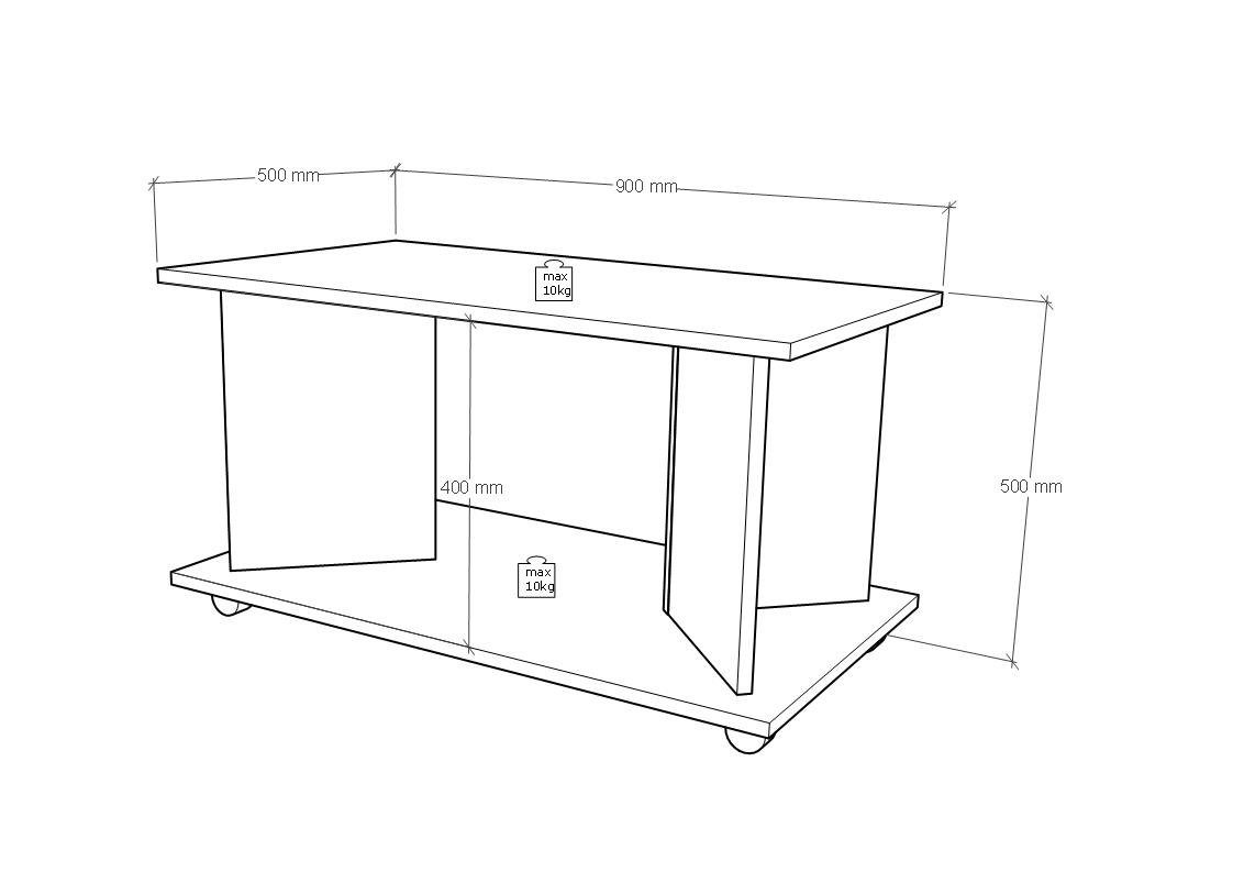 Mit 90x50 Couchtisch Eiche, Kaffetisch braun HERMES HYPE Rooms cm Sofatisch Artisan Couchtisch Rollen