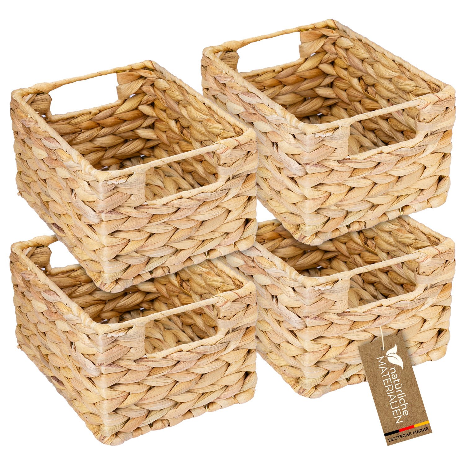 HMF Aufbewahrungskorb Korb geflochten aus Wasserhyazinthe Seegras (4 St), handgefertigter Flechtkorb 22 x 17 x 12 cm