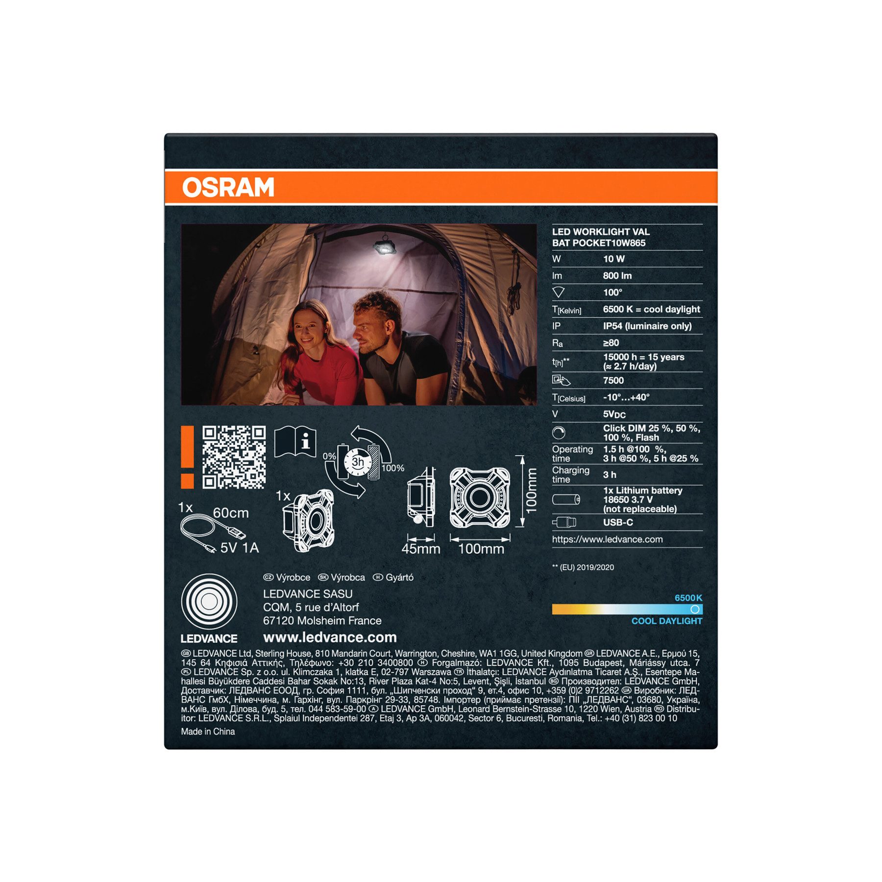 Osram LED Arbeitslicht OSRAM LED-Arbeitsleuchte, 10W, 6500K, 800lm, kaltweiß, IP54, schwarz