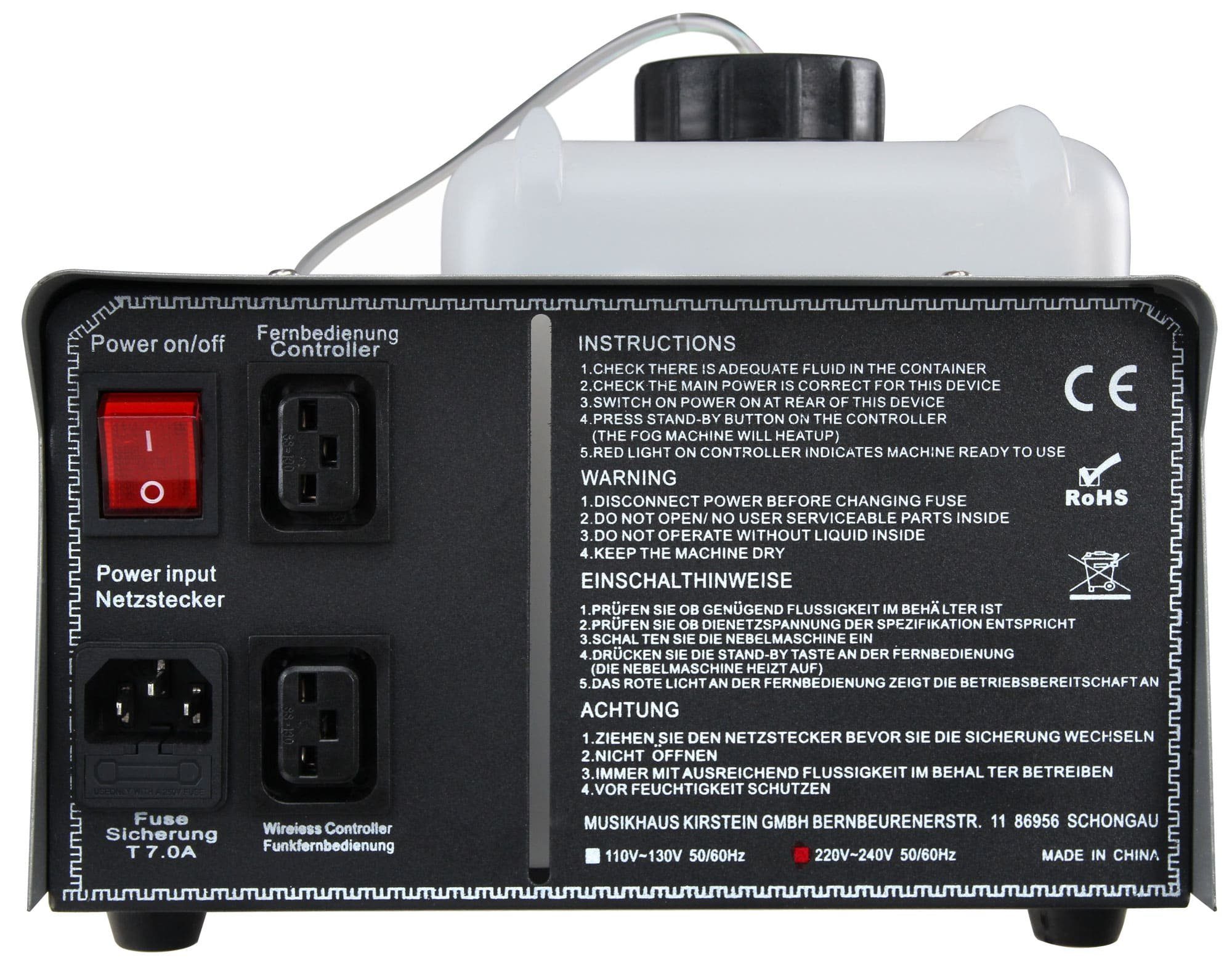 Showlite Discolicht SN-1200 Nebelmaschine 1200W, Funkfernbedienung mit bis zu 10m Reichweite