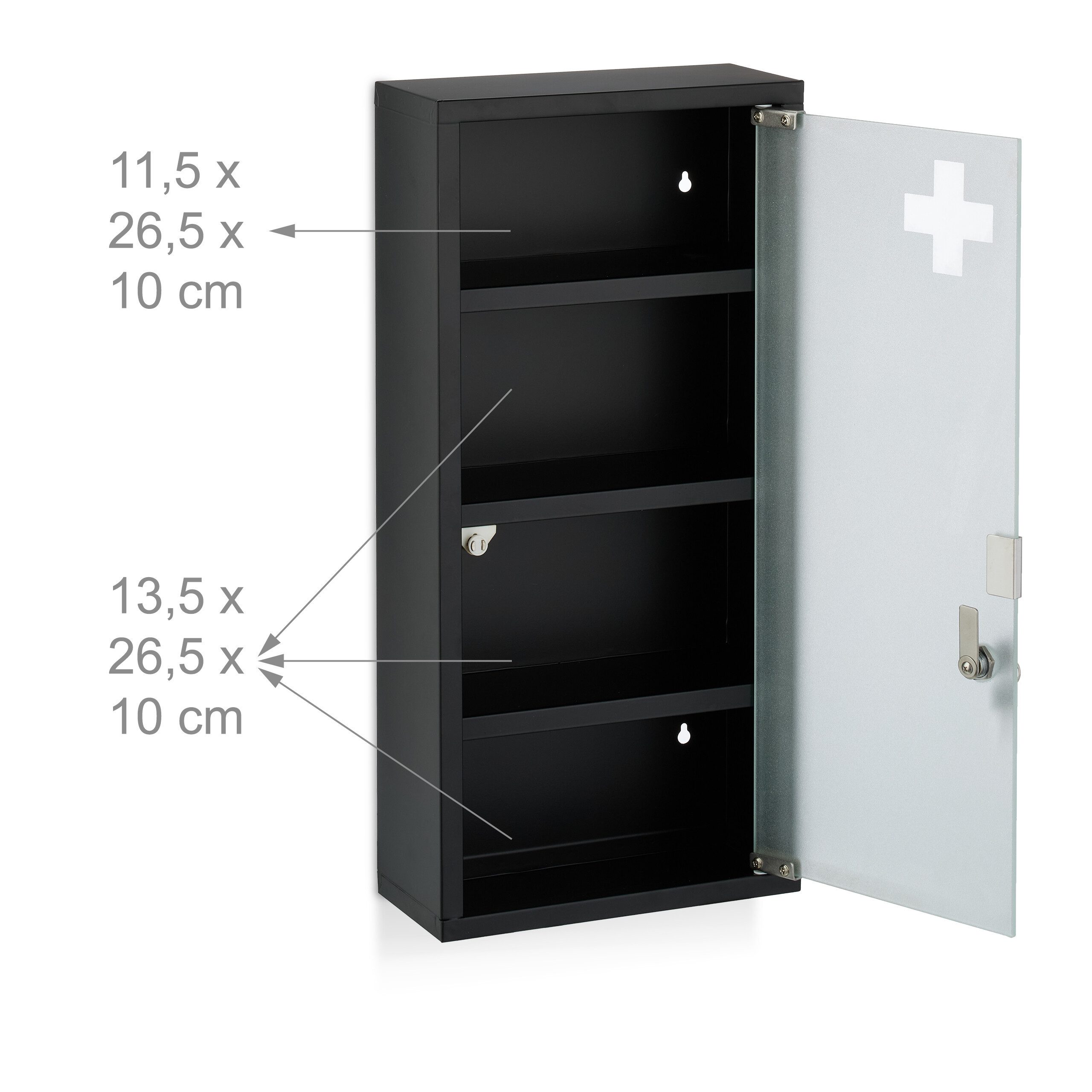 relaxdays Medizinschrank Schwarzer Medizinschrank mit Glastür (3-St) – Bild 5 von 5