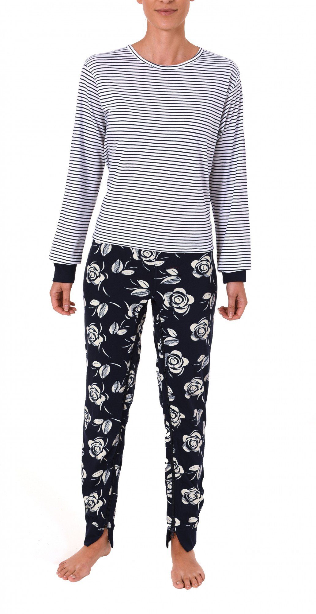 Normann Care Pyjama Damen Pflegeoverall langarm mit Reissverschluss am Rücken und Bein