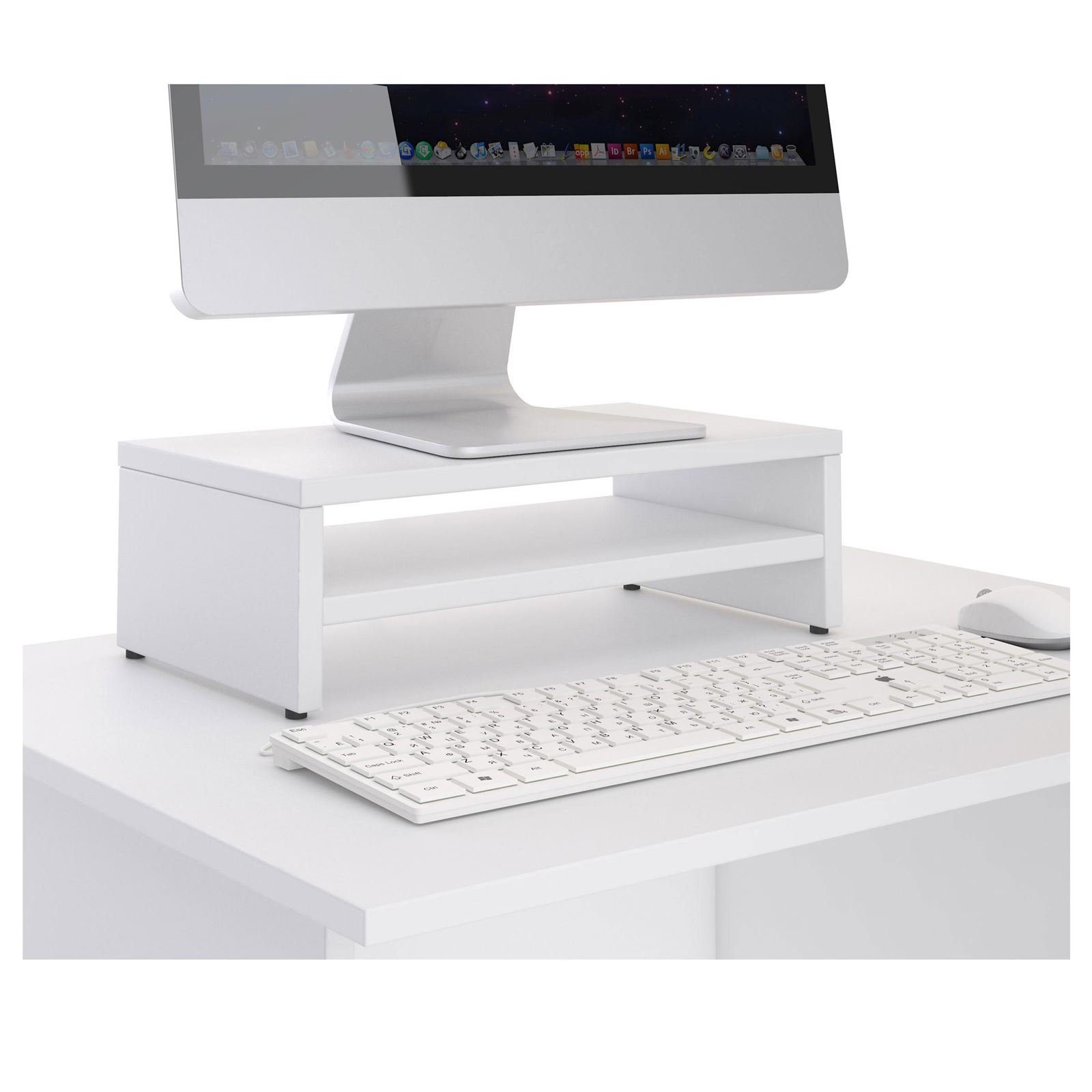 inkl. Monitorerhöhung Ablagefach CARO-Möbel Monitorständer Bildschirmaufsatz weiß Schreibtischaufsatz SUBIDA,