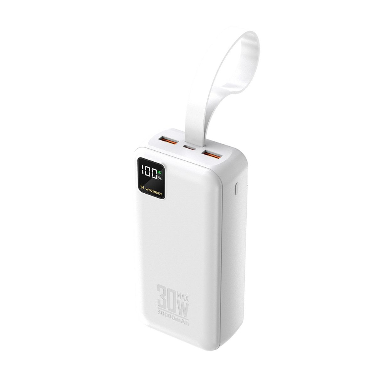 Wozinsky WZ8 Powerbank 30000 mAh (12, 5, 9 V), 30000 mAh, 30 W, USB-C, 2x USB-A, Display und Taschenlampe