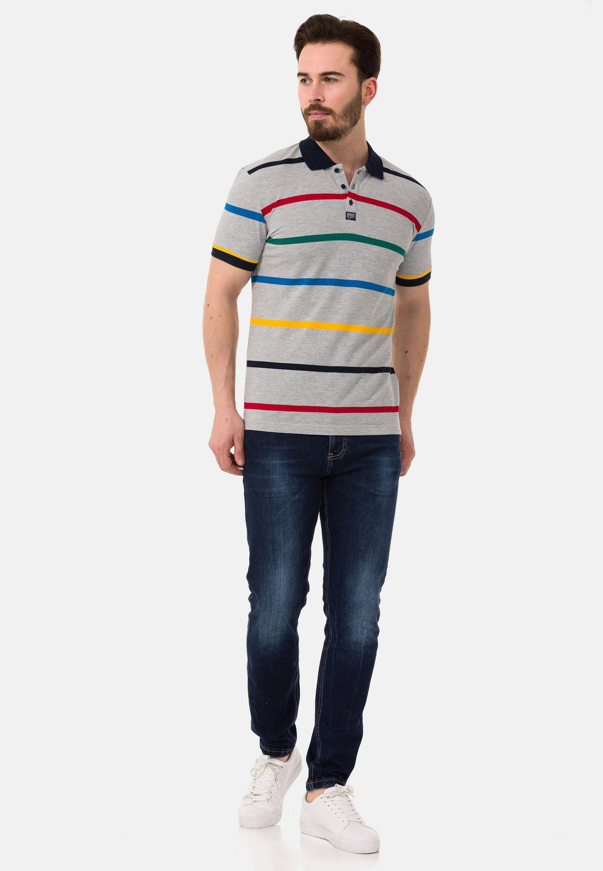 Cipo & Baxx Poloshirt mit grau farbenfrohem Streifen-Design