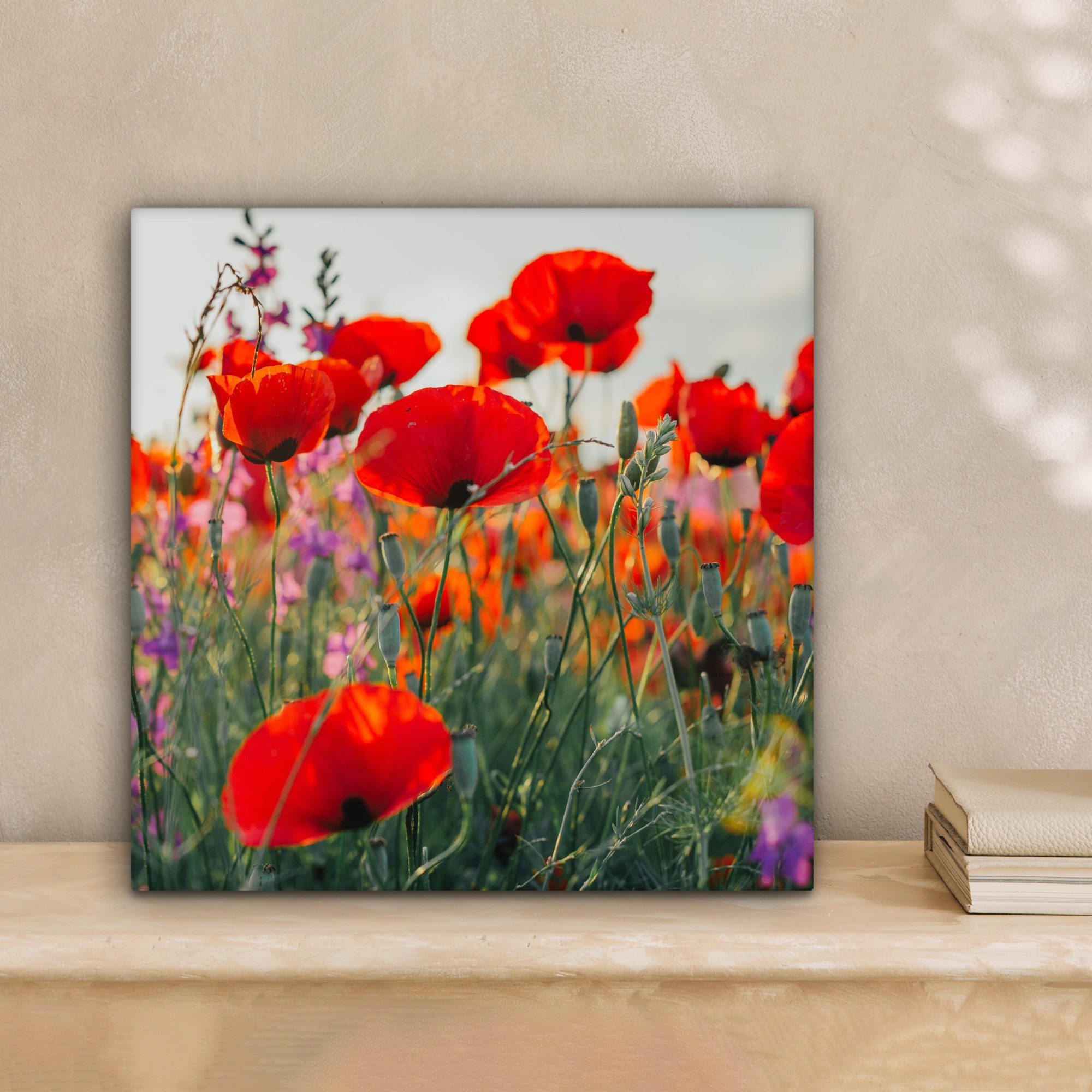 OneMillionCanvasses® Leinwandbild Mohn - Blumen - Rot - Lila - Wiese, Fotod günstig online kaufen