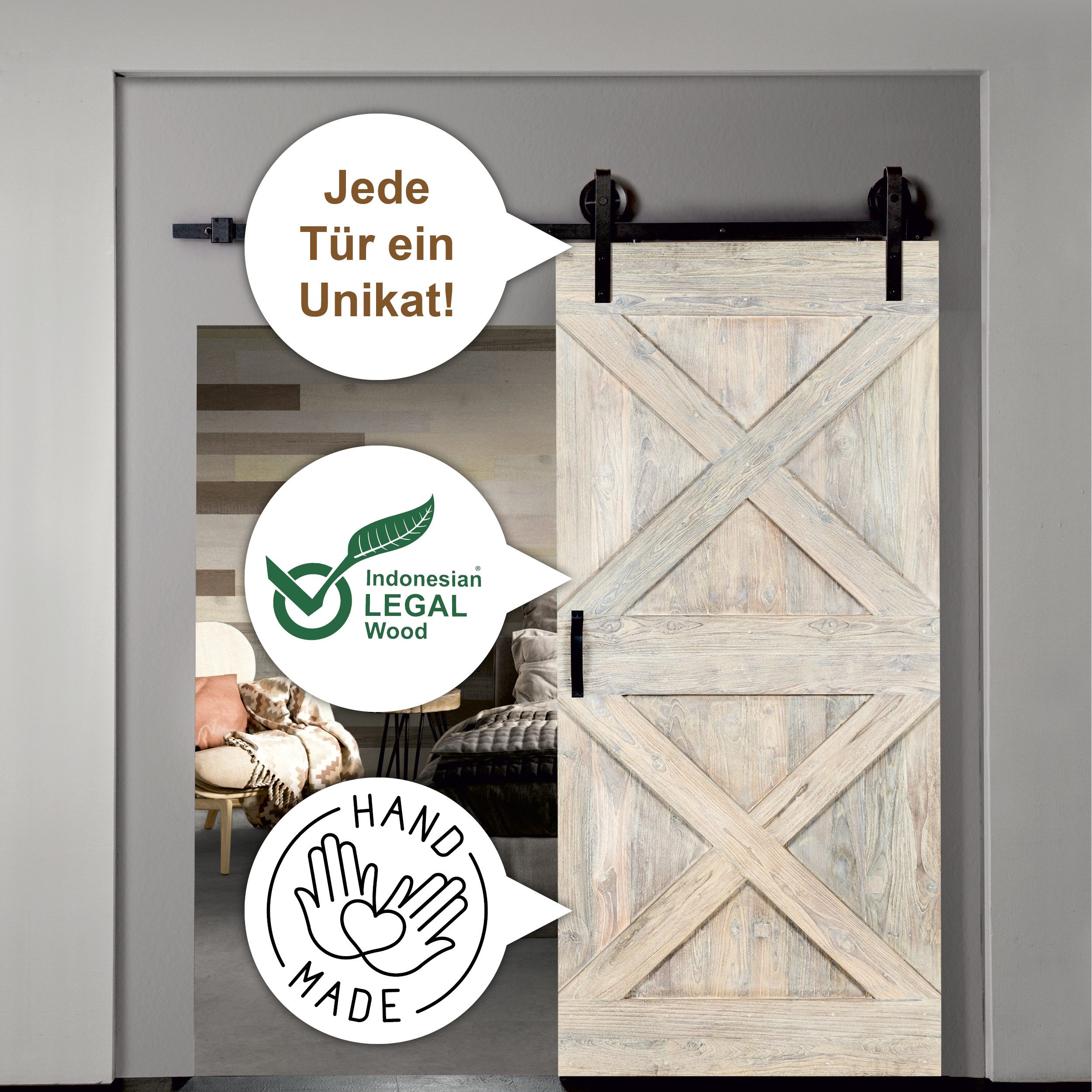 INDO Schiebetür Premium Holzschiebetür Scheunentor, 100x215 günstig online kaufen