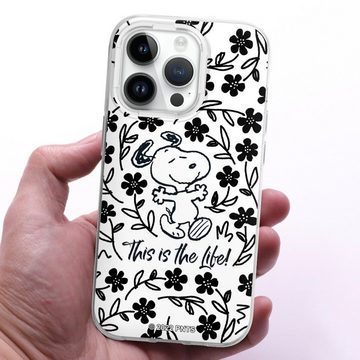 DeinDesign Handyhülle Peanuts Blumen Snoopy Snoopy Black and White This Is The Life, Apple iPhone 14 Pro Silikon Hülle Bumper Case Handy Schutzhülle
