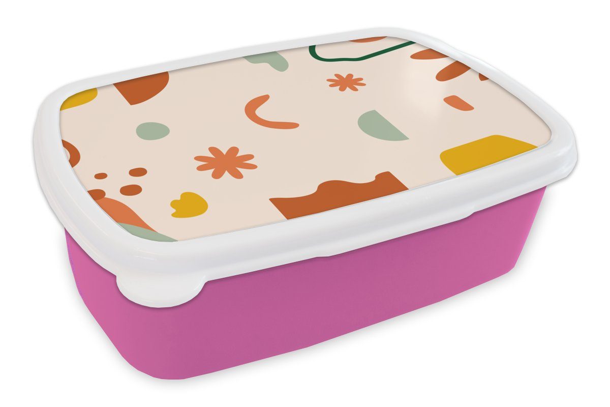 MuchoWow Lunchbox Formen - Muster - Blumen, Kunststoff, (2-tlg), Brotbox für Erwachsene, Brotdose Kinder, Snackbox, Mädchen, Kunststoff rosa