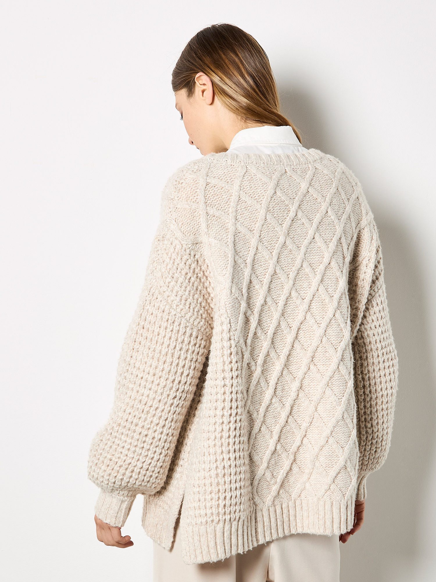 Apricot Grobstrickpullover mit Waffel- und Routenmuster