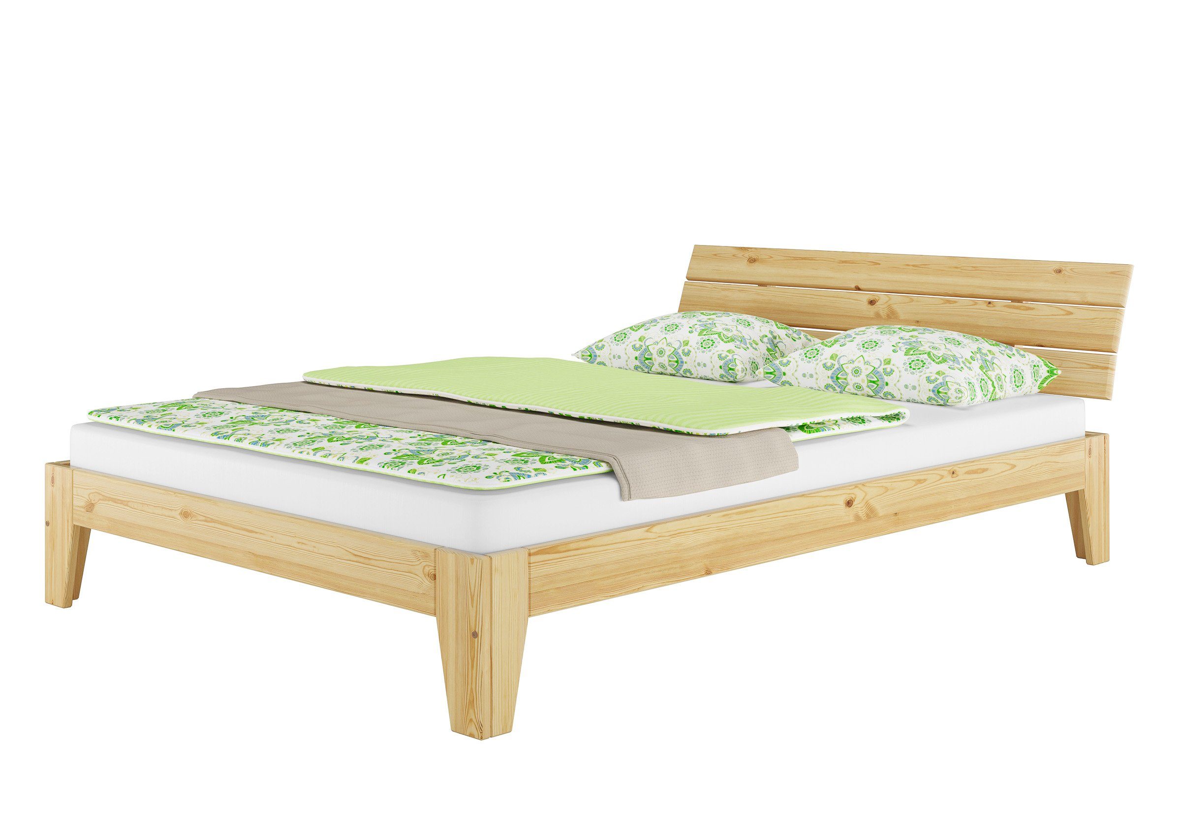 ERST-HOLZ Einzelbett Doppelbett Überlang Kiefer Natur 140 x 220 Bettrahmen Rollrost, Kieferfarblos lackiert