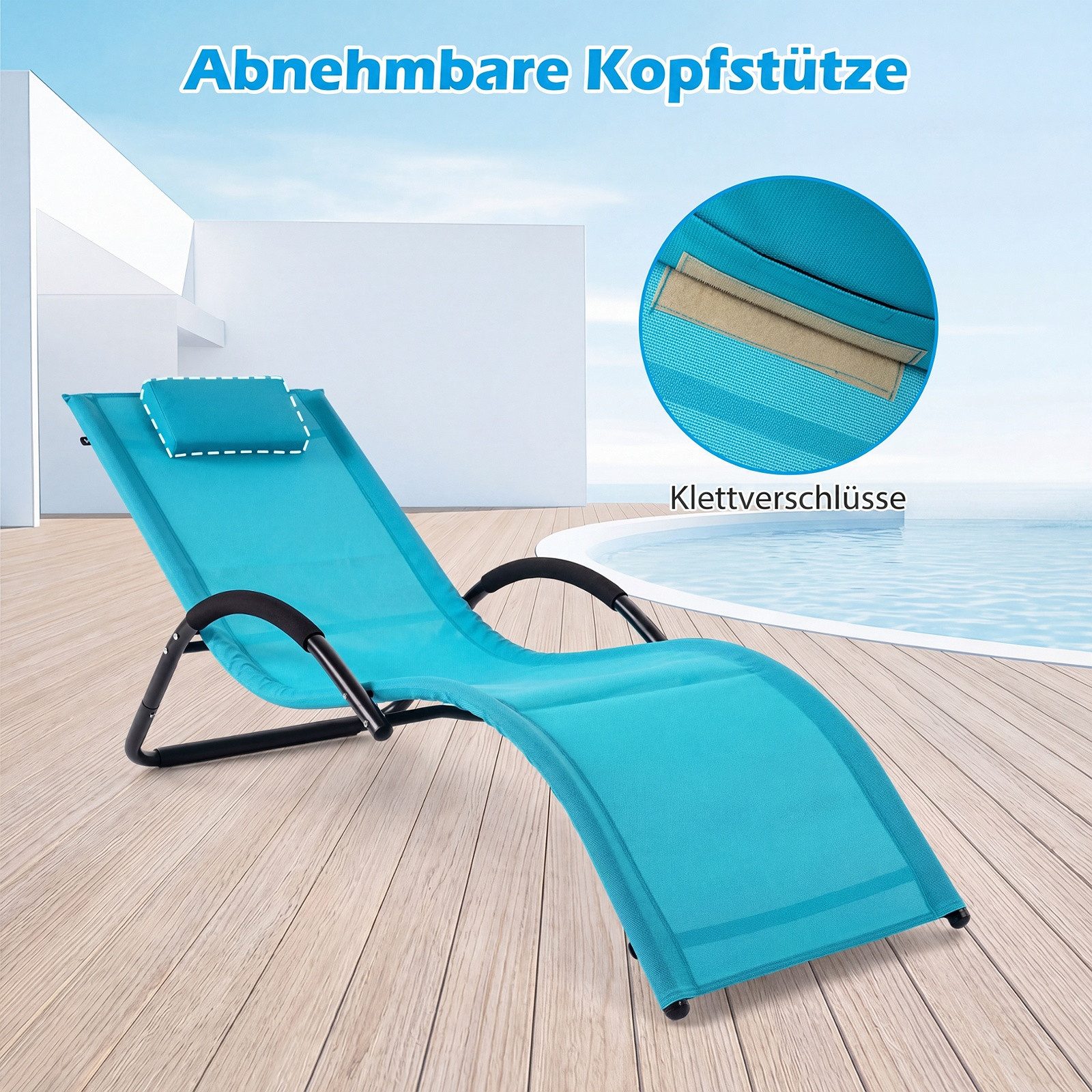 COSTWAY Gartenliege, 1 St., Sonnenliege mit abnehmbarem Kopfkissen, bis 160kg