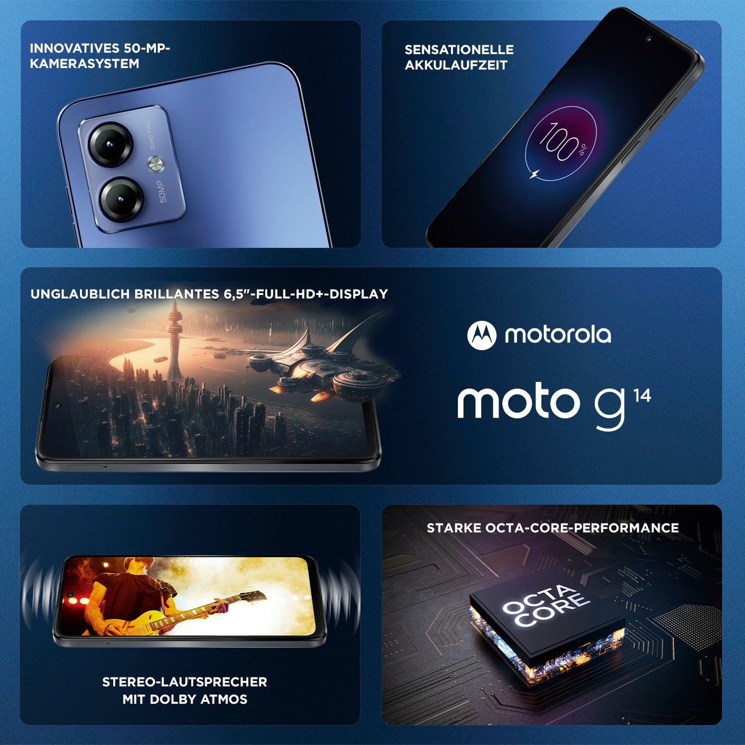 Motorola Sky MP Blue cm/6,5 (16,51 Smartphone GB moto Zoll, Speicherplatz, 128 50 g14 Kamera)