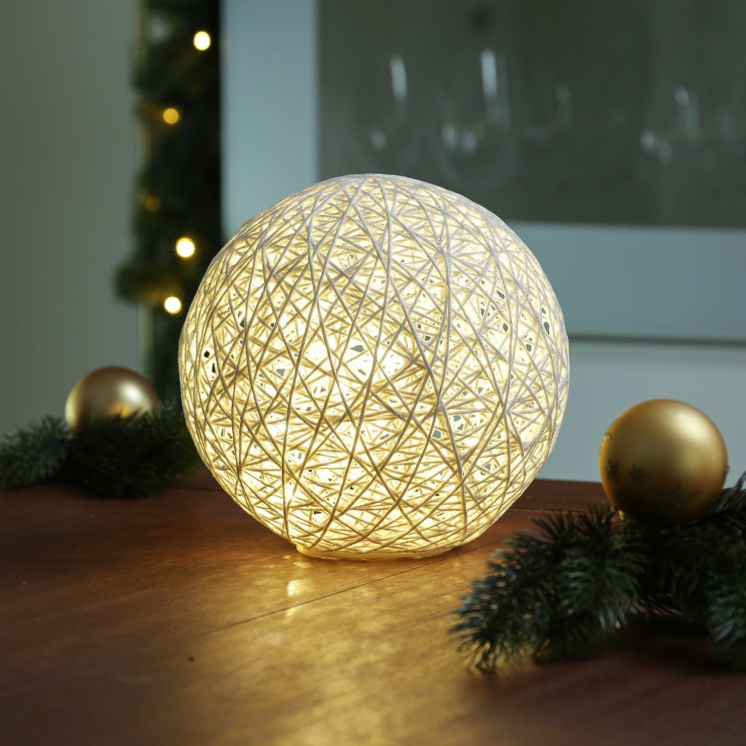 MARELIDA LED Kugelleuchte warmweiß (2100K Classic, Leuchtkugel LED Dekokugel LED Papierkugel bis Glitzer Weihnachtsdeko 20cm weiß, 3000K)