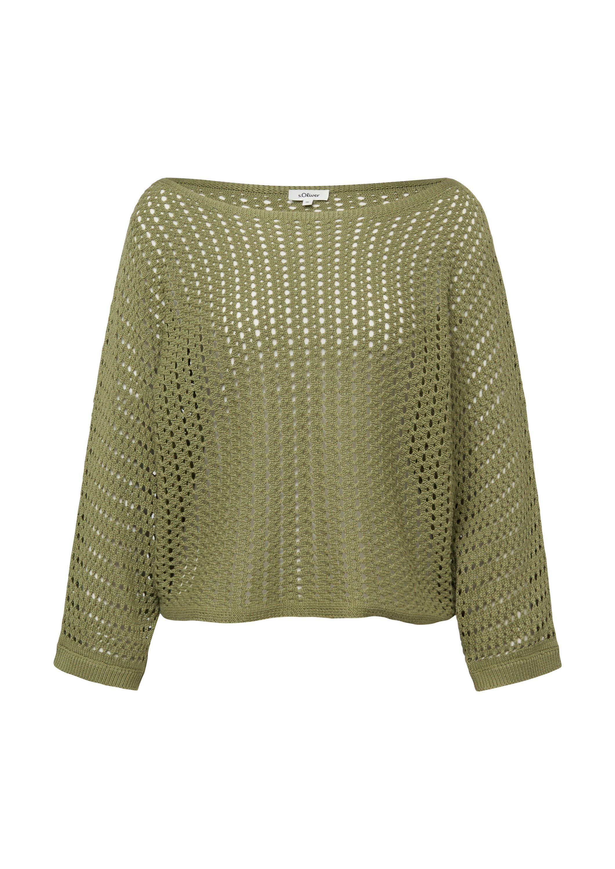s.Oliver Longpullover Strickpullover Verkürzter Ajour-Strickpullover in Oversize mit Fledermausärmeln