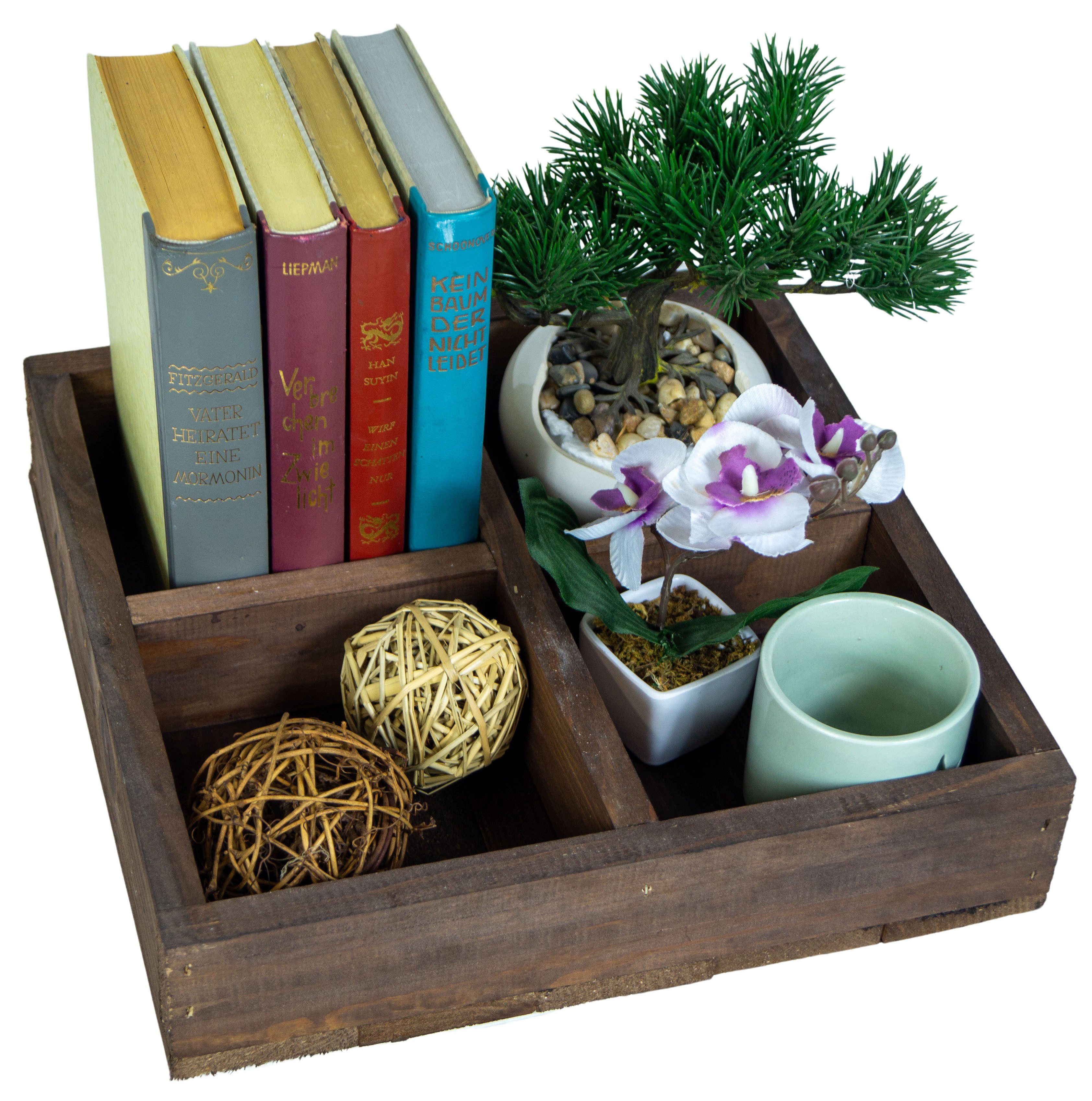 Kistenkolli Altes Land Allzweckkiste Kleine Holzkiste Alma mit 4 Fächern in palisander Teekiste Dekorations (Kein)