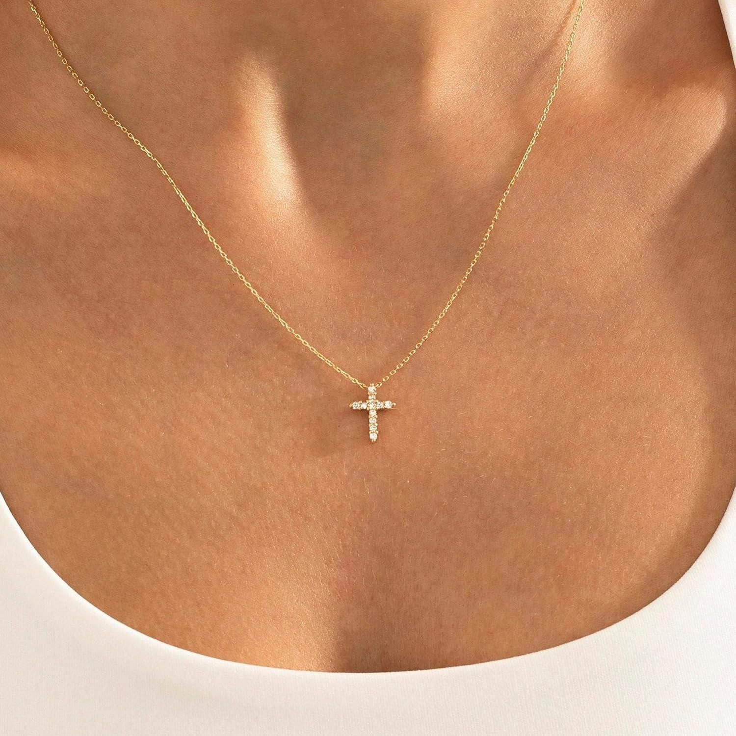 LuxusKollektion Kreuzkette TINGN Kreuz Kette Gold Damen 14K Vergoldet Layered Halskette Choker