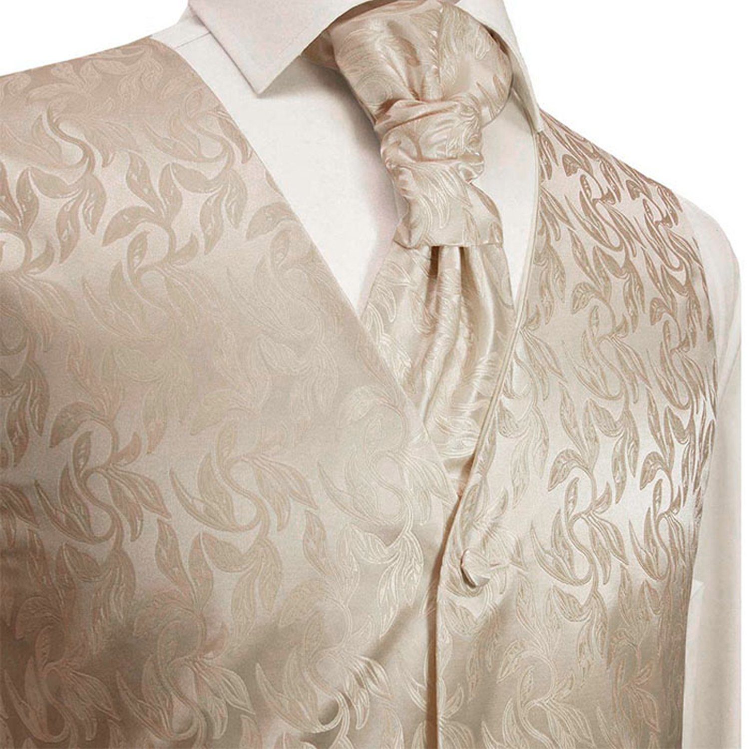 Paul Malone Anzugweste Herren Hochzeitsweste mit Plastron Set 2tlg florale - Bräutigam (Set, 2-tlg., mit Weste und Plastron) cappuccino braun V42, Gr. 48 (XS)