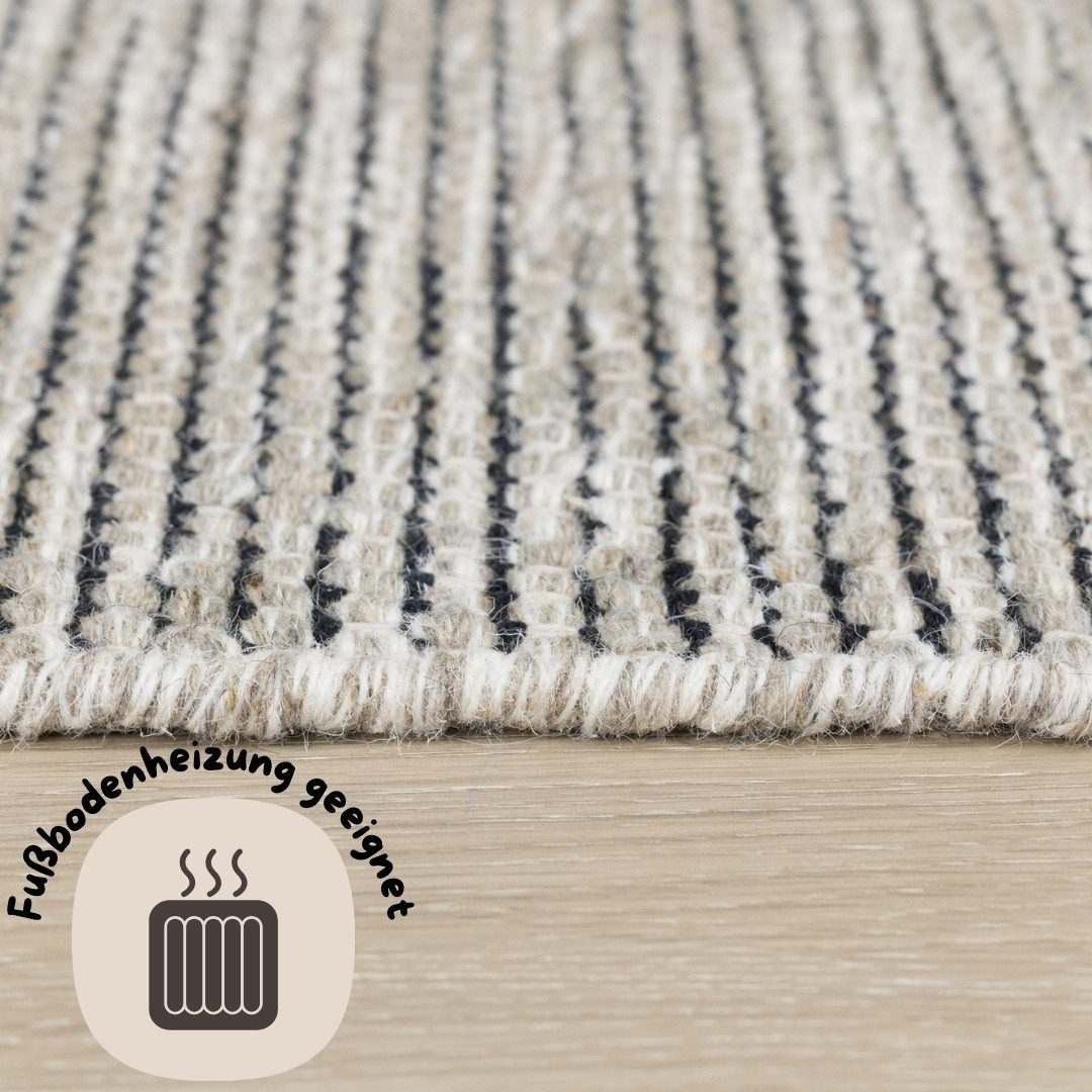 OTTO home Bettumrandung Odenne, Höhe 10 mm, (Set, 3-tlg), handgewebter Wendeteppich, melierte Optik, reine Wolle, Wohnzimmer