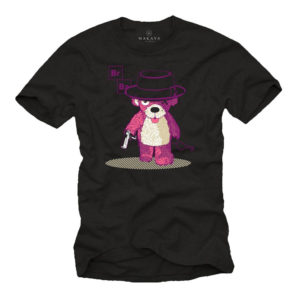 MAKAYA T-Shirt Herren Bad Teddy Motiv - Heisenberg Print Cool Fun Funshirt mit Druck, aus Baumwolle
