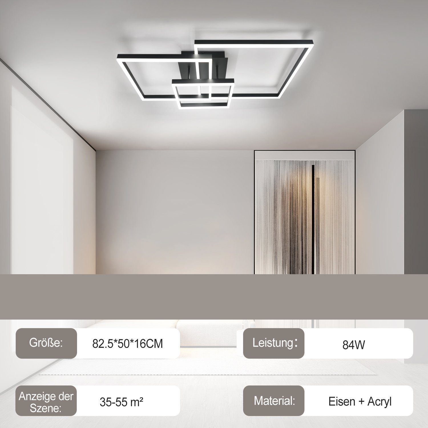 Nettlife LED Deckenleuchte LED Deckenleuchte quadratische Rahmen, Dimmbar mit Fernbedienung, LED fest integriert, Warmweiß, Neutralweiß, Kaltweiß, für Wohnzimme – Bild 3 von 5