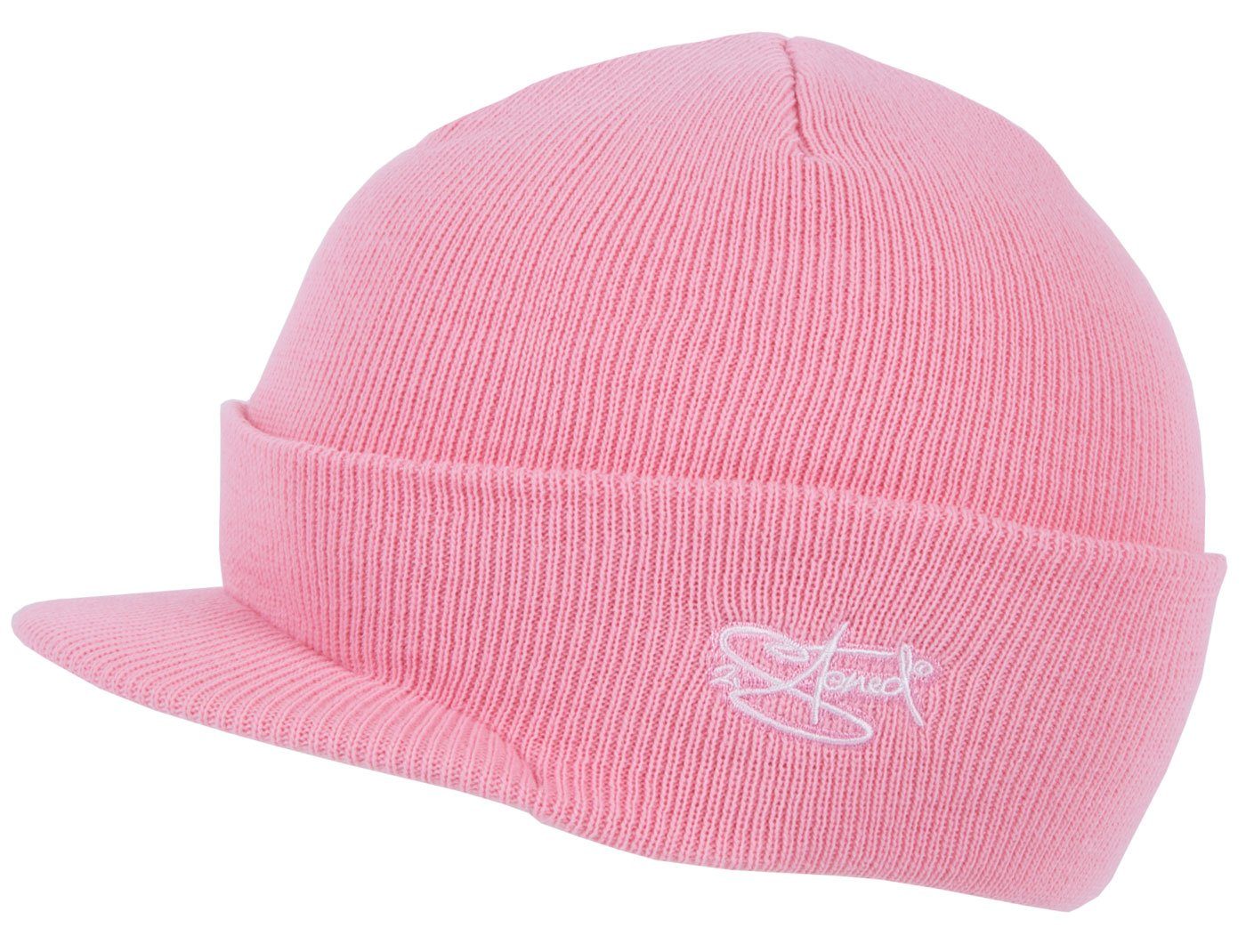 2Stoned Beanie Visor Beanie Cap Deluxe für Damen, Herren und Kinder (VPE, 1 Stück) mit kurzem Visor und breitem Umschlag, 6-Panel Style, Einheitsgröße Rosa