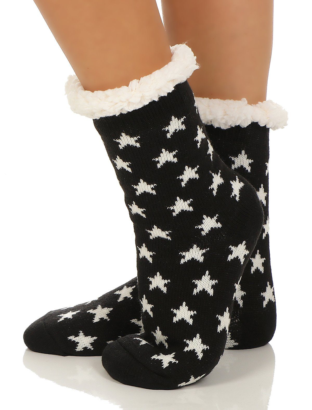 CLEO STYLE Kuschelsocken Damen Hütten Hausschuhe CL 088 Stern Weiß