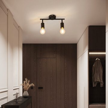 ZMH Deckenstrahler Schwarz Deckenlampe - Schwenkbar 350° Spots E27 Vintage Schlafzimmer, Augenschutz, ohne Leuchtmittel, Industrial küchenlampe, für Küche Wohnzimmer, 2 Flammig