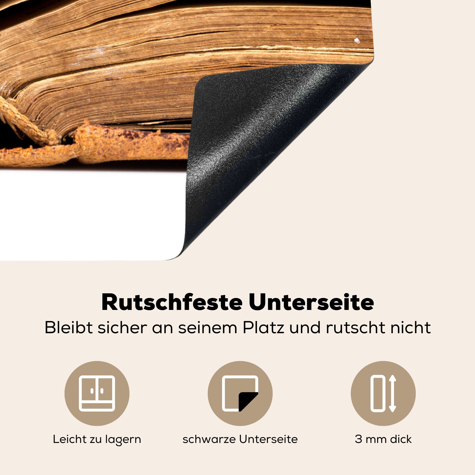 die Ceranfeldabdeckung 81x52 schwarzem MuchoWow Antikes Induktionskochfeld küche, auf tlg), Schutz Hintergrund, für Buch Vinyl, cm, Herdblende-/Abdeckplatte (1